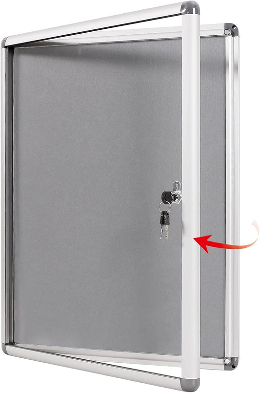 SWANCROWN Fabric Bulletin Board Enclosed Wall-Mounted Display Case for Office Classroom Home,26x20inch(4xA4)
