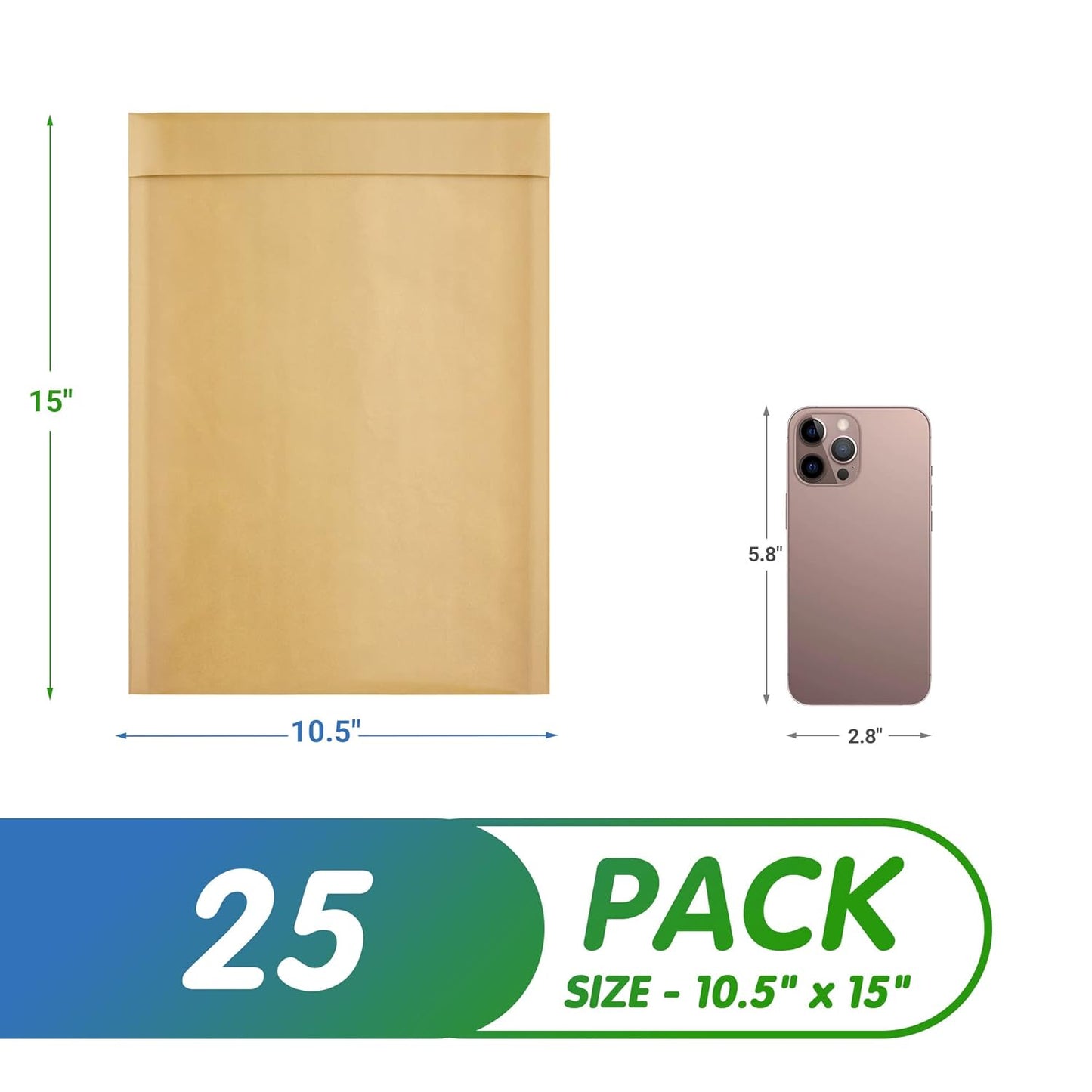 Natural Kraft Bubble Mailer Envelopes, 10.5 x 15 Inches. 25 Pack Mail Padded Envelopes Self Seal. Waterproof Kraft Bubble Mailers. Tear-Resistant Mailing Envelope Padded. Sturdy Paper Mailer