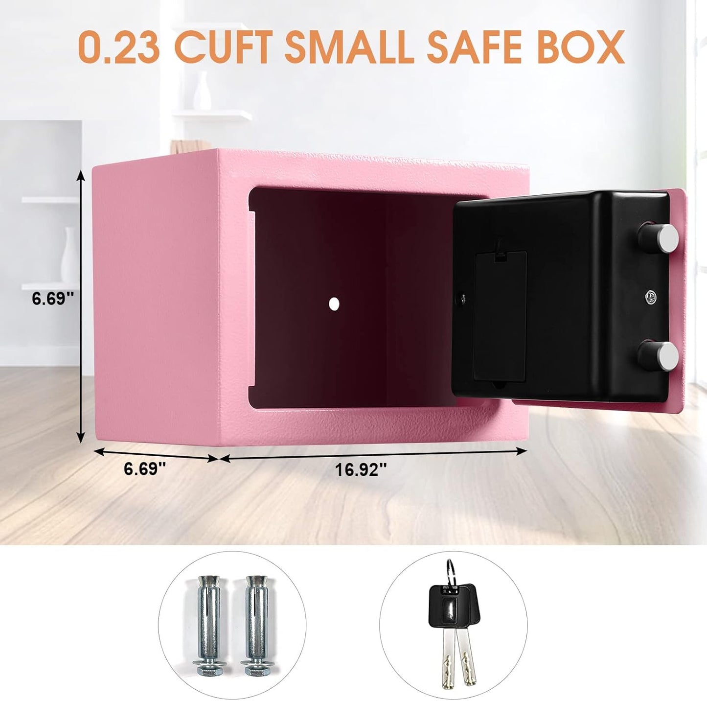 Small Mini Fire Safe Box for Home, 0.3 Cubic Feet Medication Lock Box, Security Money Safes with Digital Keypad, Spare Keys, Personal Safes for Money, Jewelry, ID Documents