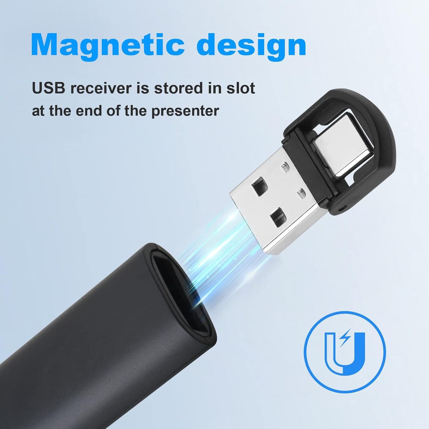 Rechargeable Presentation Clicker for PowerPoint Green Light Pointer, USB-A/USB-C Wireless Presenter Remote, Google Slide Advancer Smart Board Slideshow PPT Clicker for Mac/Laptop/Computer/Office