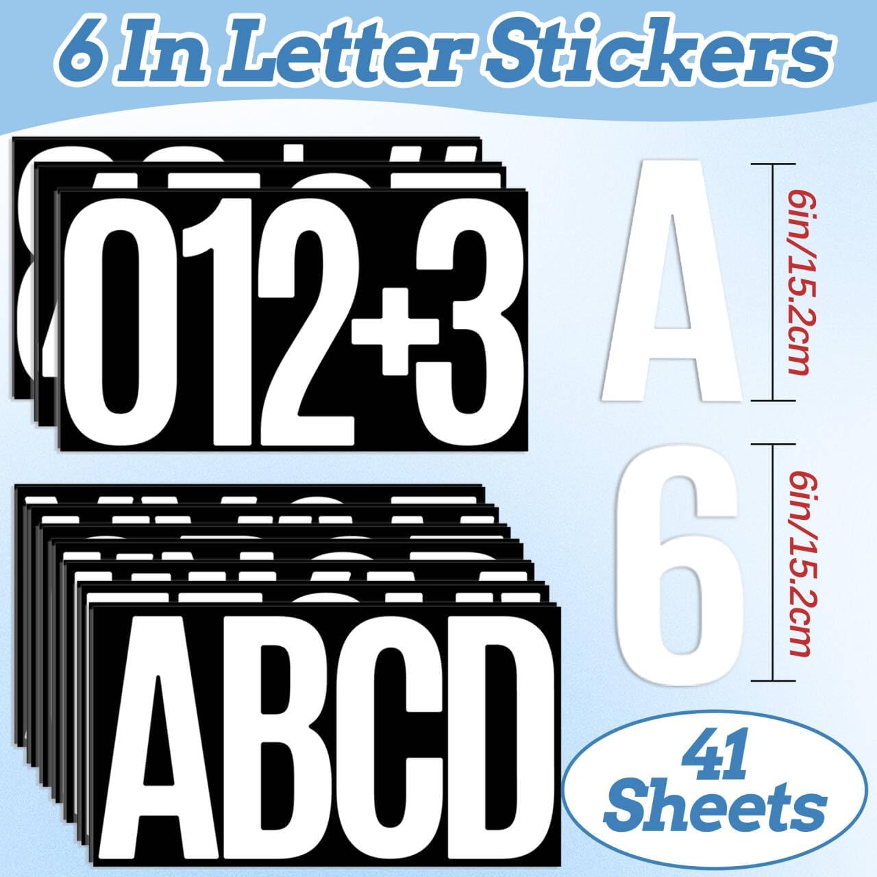 220 PCS Letter Stickers Big Font Mailbox Numbers and Letters Self Adhesive Vinyl Waterproof Alphabet Number Stickers for Bulletin Board Mailbox House Address,Cars,Poster,Business Decor(6 Inch,White)