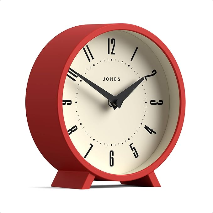 JONES CLOCKS® Venus Desk Clock | Modern Round Design | Red | Stylish Retro Look by JONESCLOCKS