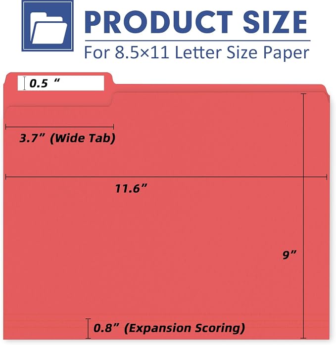 File Folder, PANDRI 170 Pack Colored File Folder, 1/3 Cut Tab, Letter Size - Image 2