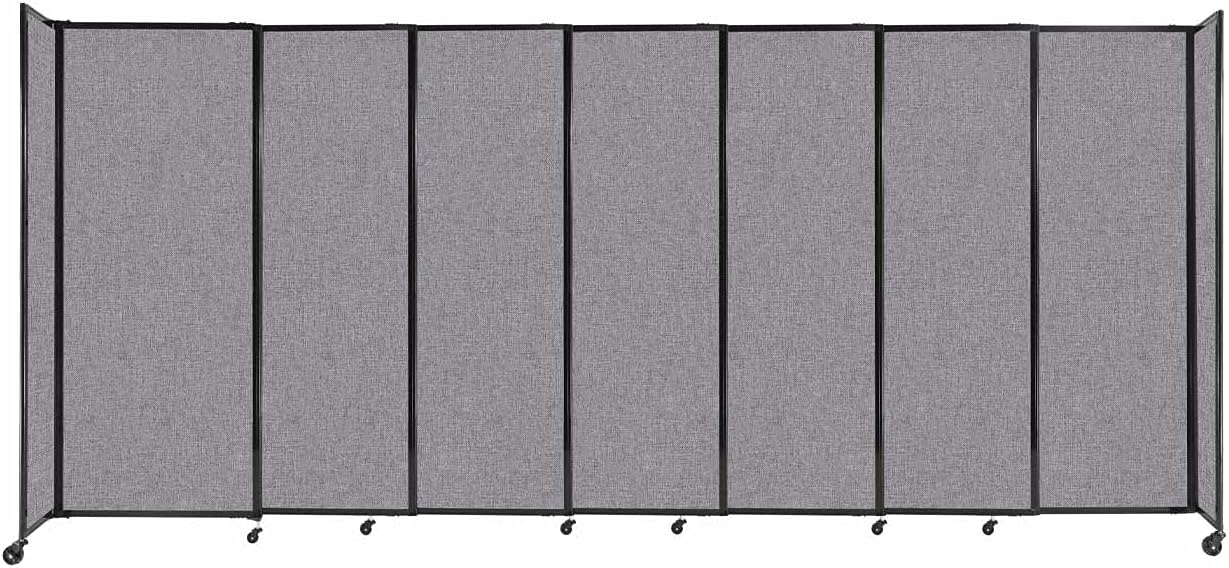 Versare Straightwall Sliding Portable Wall Partition | Freestanding Office Dividers | Locking Wheels | Temporary Room Separator | 15'6'' Wide x 6'10'' Tall Cloud Gray Fabric Panels