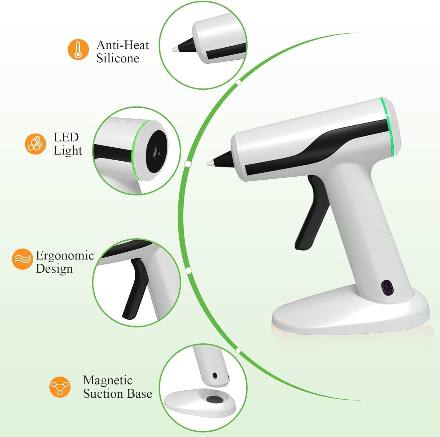MONVICT Cordless Hot Melt Glue Gun, Smart Power-Off with 2.2 Ah Built-in Battery USB-C Rechargeable Mini Glue Gun Kit, 40 Pcs Glue Sticks, 10 Pcs Craft sticks, Carrying Case for DIY Craft Gift, White