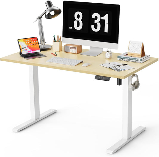 48x24 Inches Whole Piece Electric Standing Desk, Seamless One Piece Height Adjustable Sit to Stand up Desk for Home Office, Ergonomic Computer Workstation, Oak