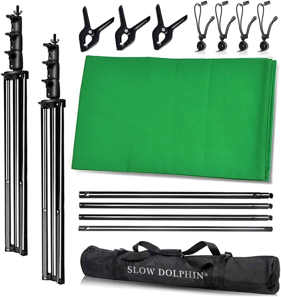 SLOW DOLPHIN Photo Video Studio 10 x12ft 100% Cotton Muslin Chromakey Green Screen Backdrop with 10 x 10ft Stand Photography Background Support System Kit Clamp, Carry Bag