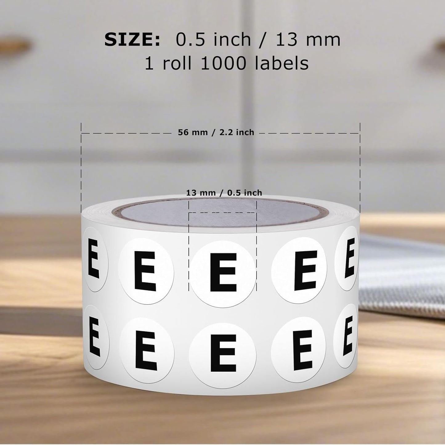 Letter E Round Labels 0.5 Inch Vinyl Circle Capital Alphabet Stickers Self-Adhesive Removable Waterproof Dots Tags for Home Office Inventory 1000 PCS