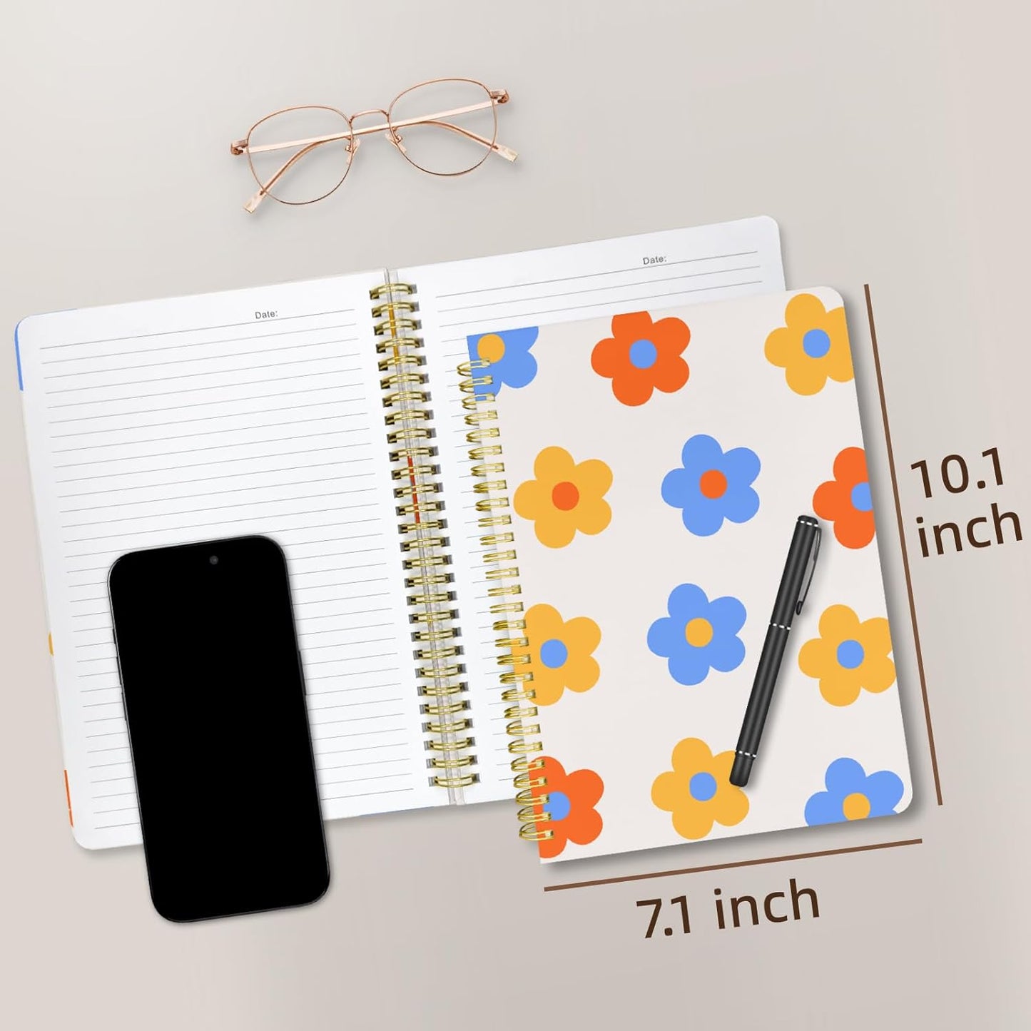 Cute Spiral Notebook journal B5 Aesthetic Pretty Design for Women Girls Kawaii with Pocket, 10 x 7.2 inch, Lined, Color Flowers