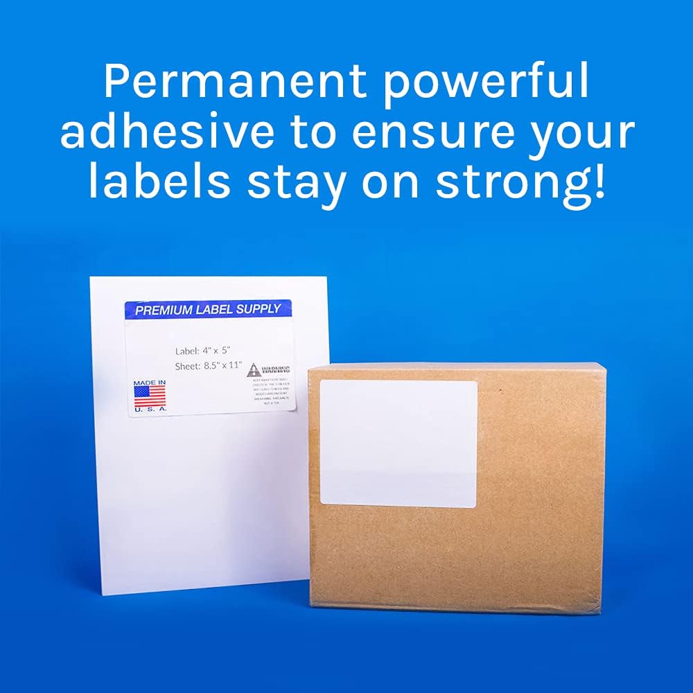 Premium Label Supply White Sticker Shipping Labels – 4" x 5" – Laser/Inkjet Compatible – (4 per Sheet), 1000 Sheets - 4,000 Total Adhesive Labels