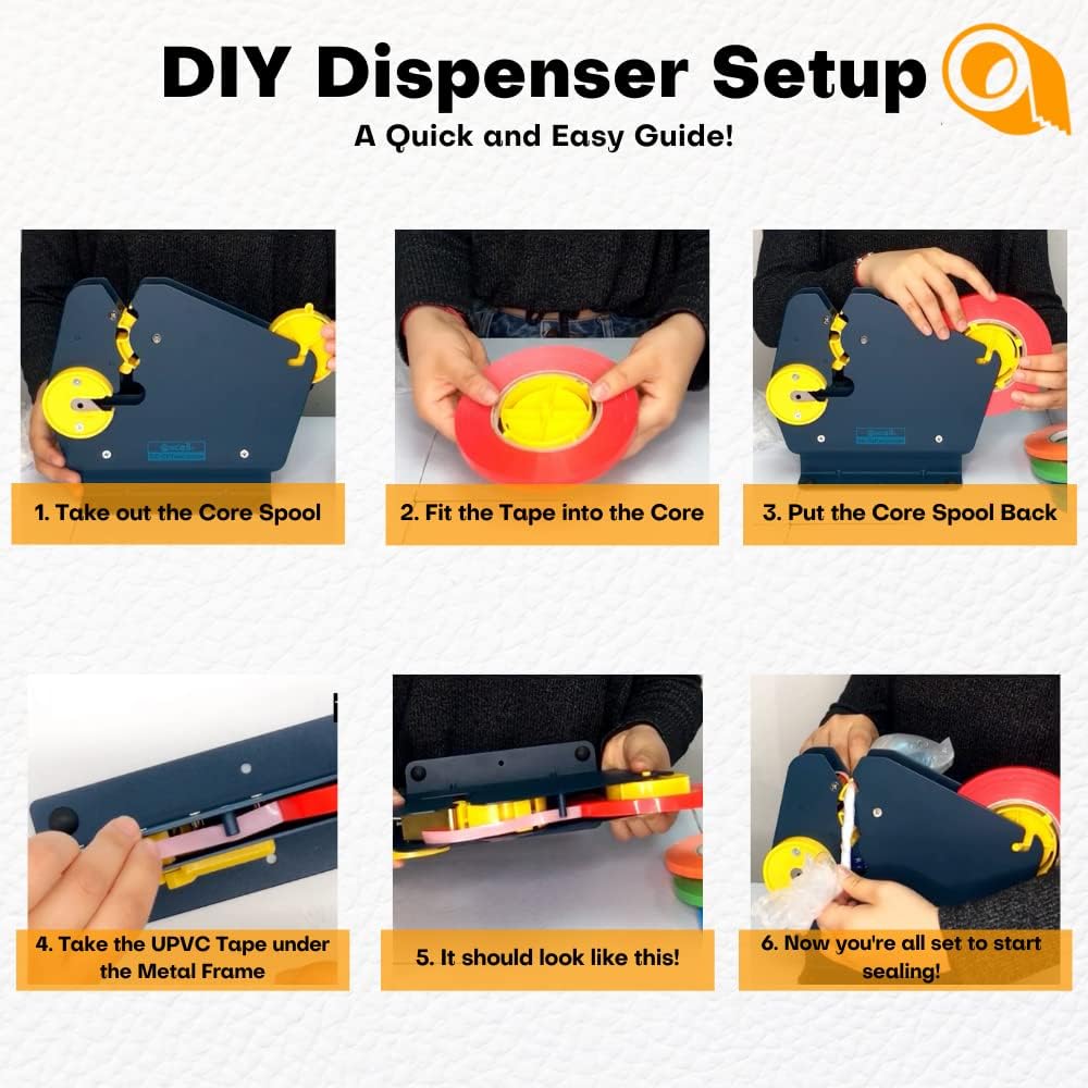 WOD ET-808K Metal Constructed Wide Neck Poly Bag Sealer Taper Dispenser with Trimmer Blade - Ideal for Sealing Large Volume UPVC Bags: Fits Up to 3/4 inch Wide (Holds 3 inch Core)