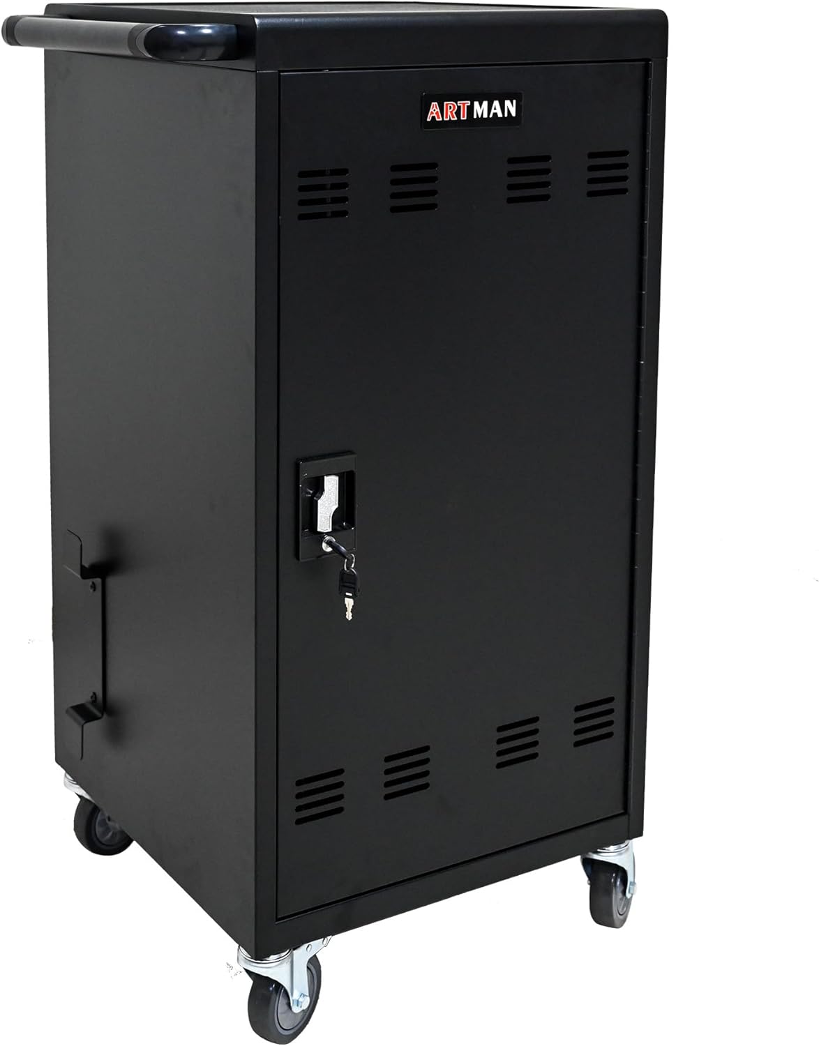 45-Device Mobile Charging Cart with Charging Power Strip and Front and Rear Access Locks, Cable Management, Up to 17"", Safe Charging Cabinet for Ipads, Chromebooks, Tablets, Laptops Black
