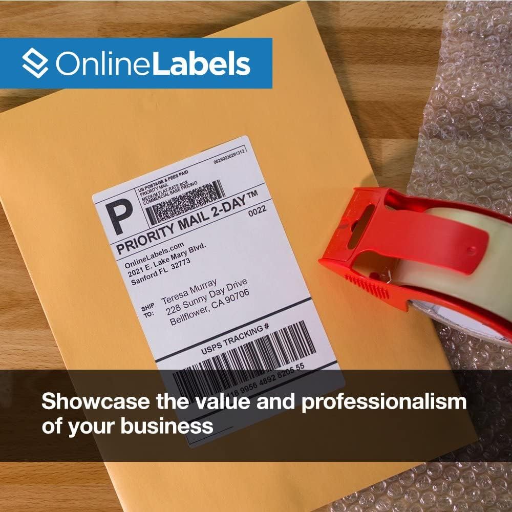 OnlineLabels 8.5 x 5.5 Half-Sheet Shipping Labels - Permanent, White Matte - for FBA, FedEx, UPS - Pack of 10,000 Labels, 5,000 Sheets - Inkjet/Laser Printers
