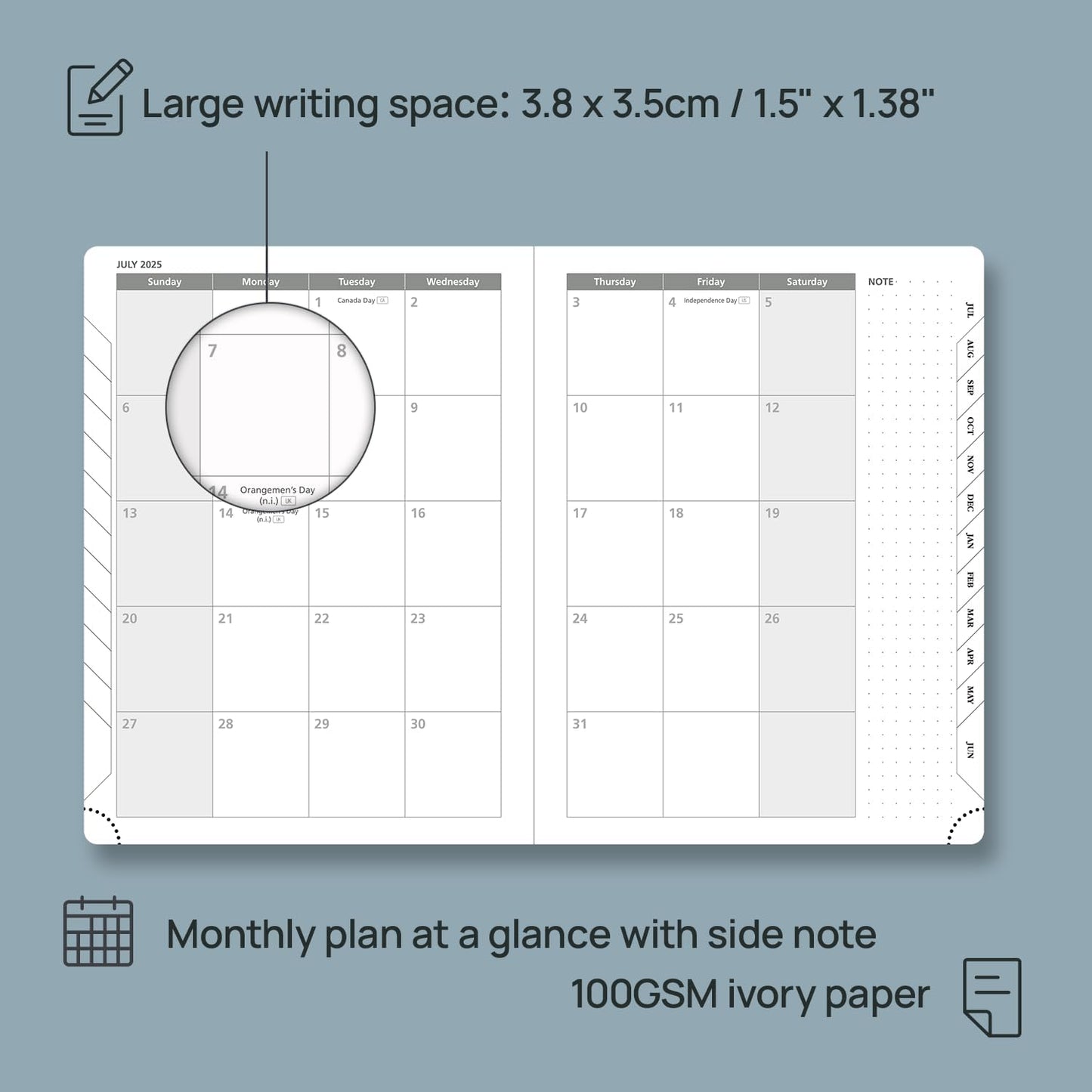 POPRUN Planner 2025-2026 (Medium 6.75''x 8.75''), Horizontal Weekly Notebook Jul.2025 - Jun.2026, Academic Appointment Book with Monthly Tabs, Leather Hardcover, Inner Pocket, 100 GSM - Pacific Green