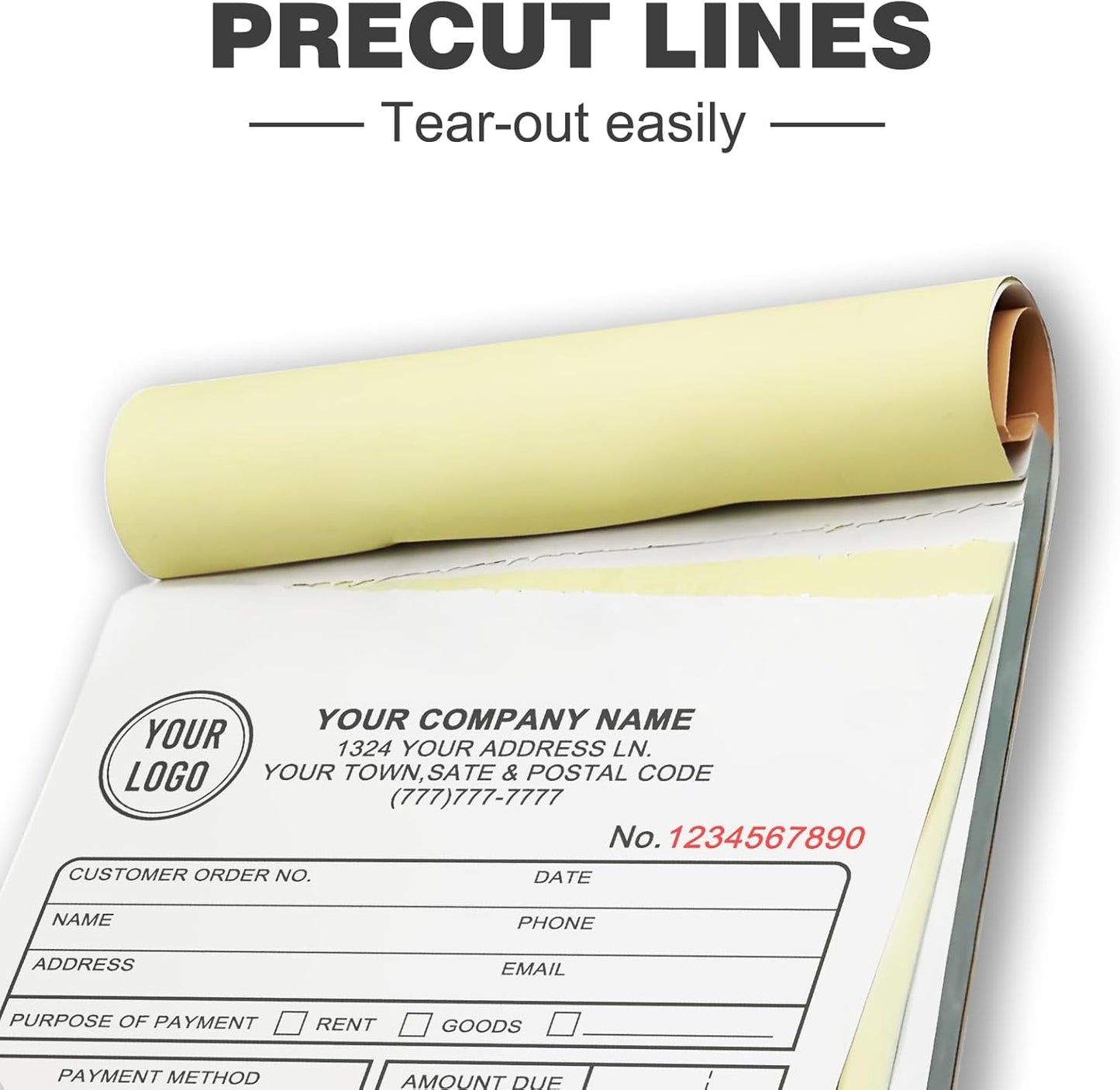 Custom Invoice Receipt Book for Small Business 5.5x8.5" Personalized 2-Part Contractor Duplicate Carbonless Sales Forms with Company Name Address Phone Number 100 Sets