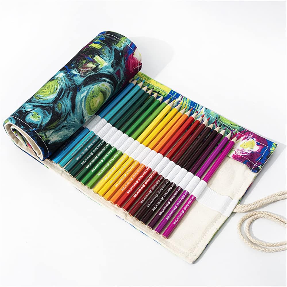 DIYOMR 24/36/72 Slots Pencil Wrap Roll Up Bag, Artist Colored Roll for Short Brushes, Organizer Pouch Case for Drawing Coloring and Sketching (Ink Painting, 36slots)