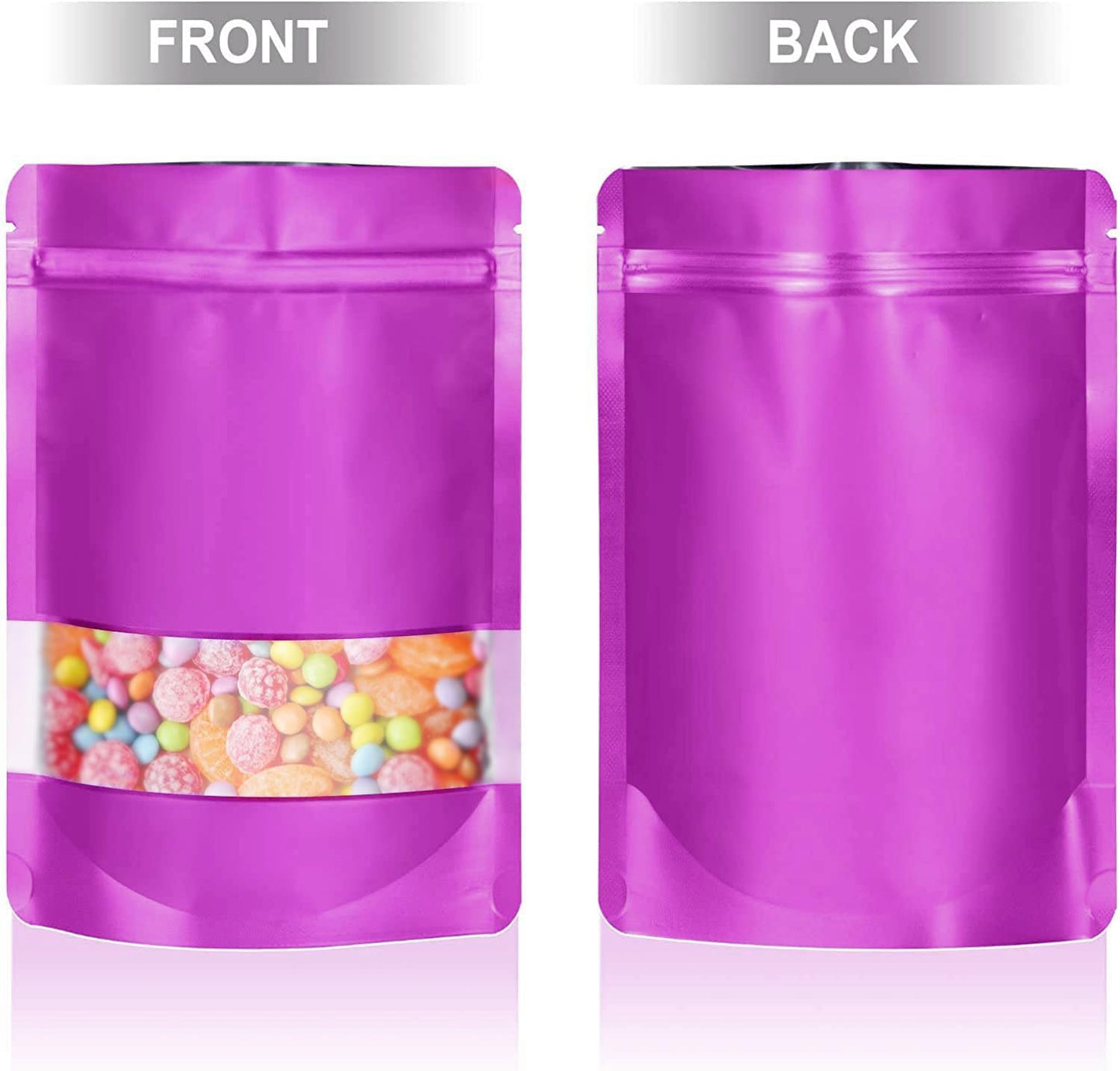 7.1"x10.2" 1 Quart 120pcs Mylar Bags for Food Storage,Smell Proof Bag with Matte Window Resealable Food Storage Bags for Small Business, Stand-up Foil Pouch Packaging Freeze Dried Candy Bag（Purple）