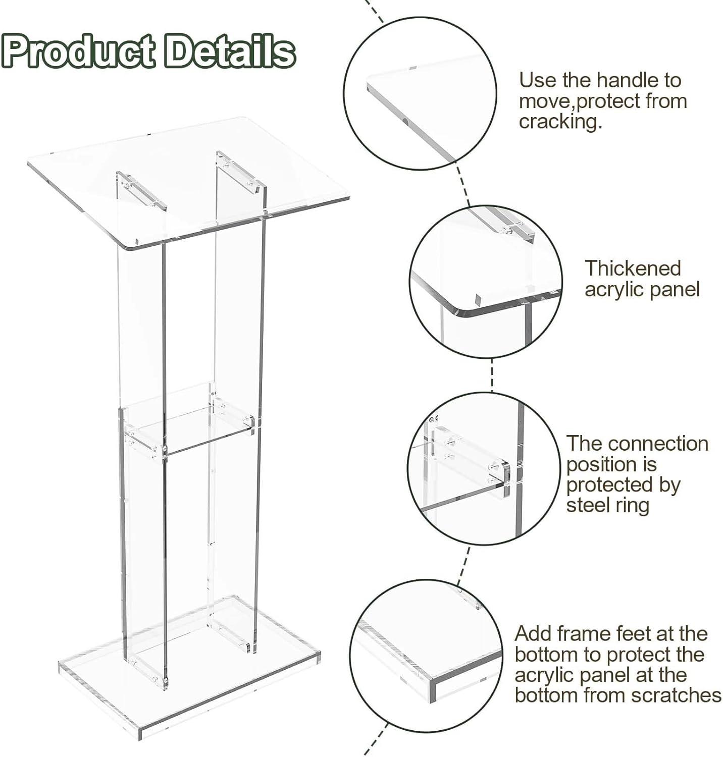 Dethan Acrylic Clear Lecterns Podium Stand, 50 Inch - Pulpits for Classrooms, Weddings, Churches, Conference, Speeches, Professional Presentation Podiums with Storage Shelf (Transparent)