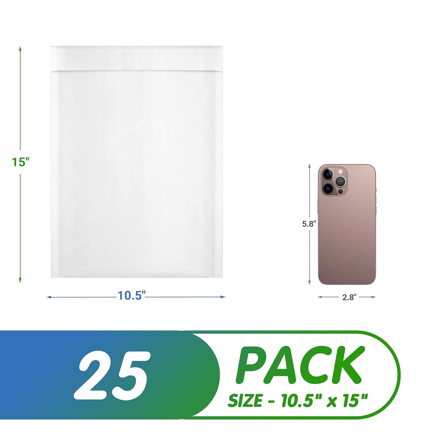 White Kraft Bubble Mailer Envelopes, 10.5 x 15 Inches. 25 Pack Mail Padded Envelopes Self Seal. Waterproof Kraft Bubble Mailers. Tear-Resistant Mailing Envelope Padded. Sturdy Paper Mailer