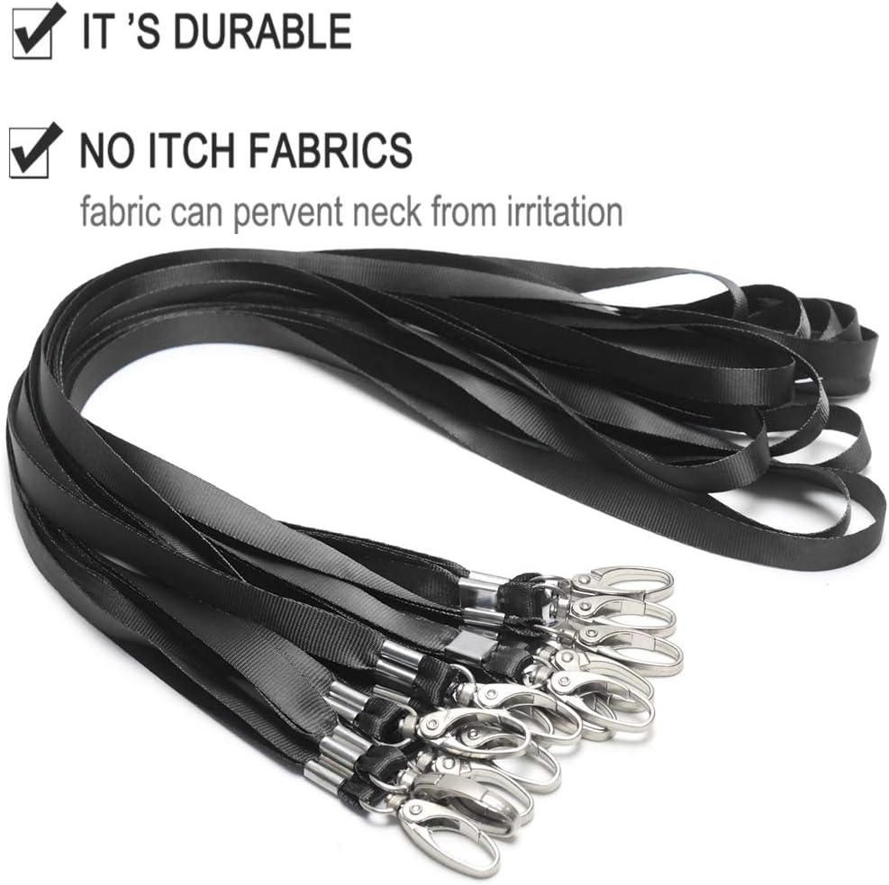 50 Pcs Lanyards Black Lanyard for Id Badges Nylon Lanyard Bulk Clip Swivel Hook for Office Id Badges Key Chains