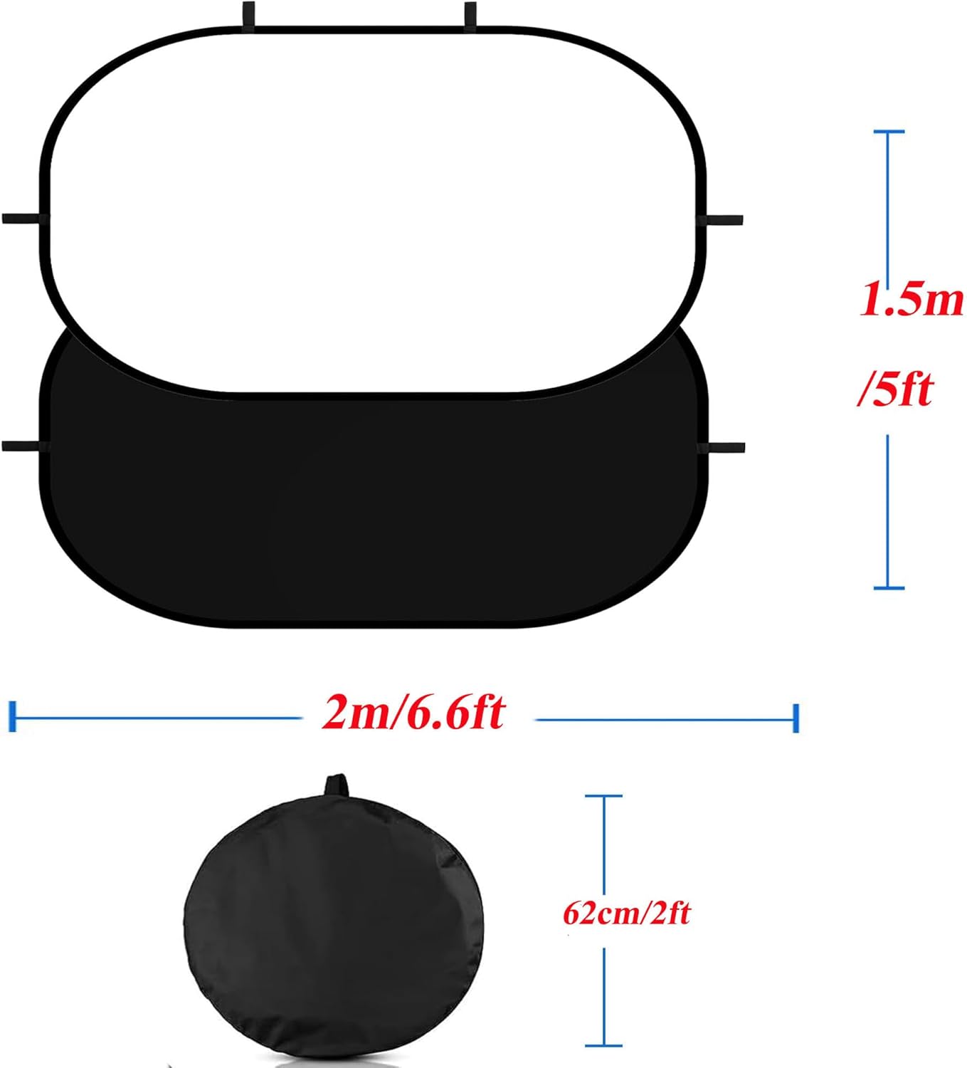 5x6.6ft/1.5×2m Chromakey Backdrop, 2-in-1 Black Screen and White Screen, Collapsible Reversible Pop Up Background for Photography Studio, Live Streaming, Video Shooting (Black/White)