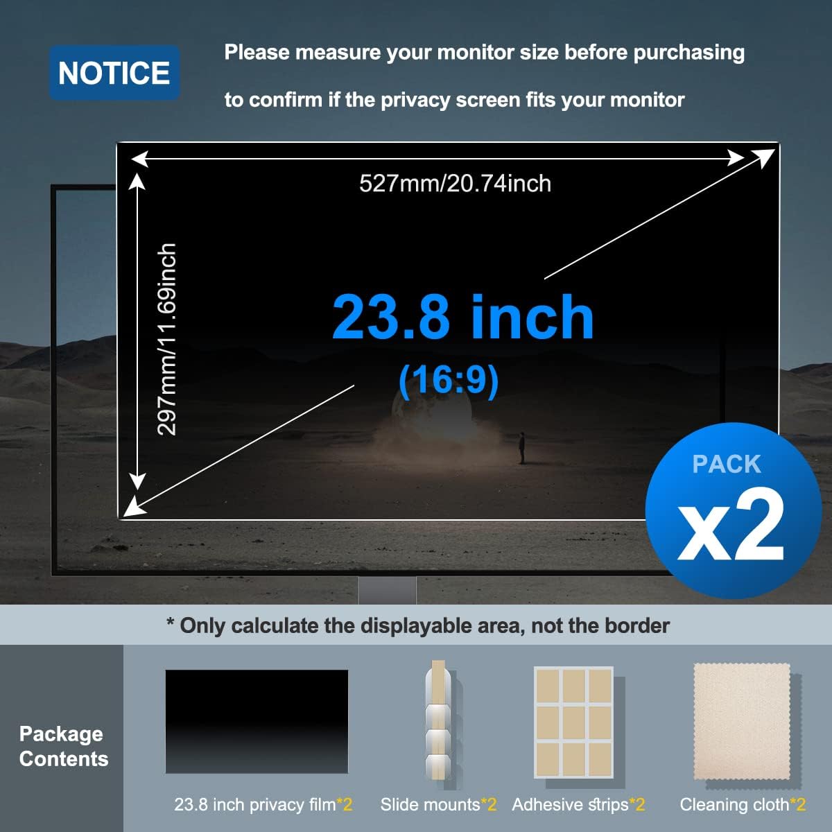 [2-Pack] 23.8 Inch Privacy Screen for Monitor Computer Screen Privacy Filter for 16:9 Widescreen Monitor Desktop PC Monitor Privacy Film Monitor Privacy Shield and Anti-Glare Protector