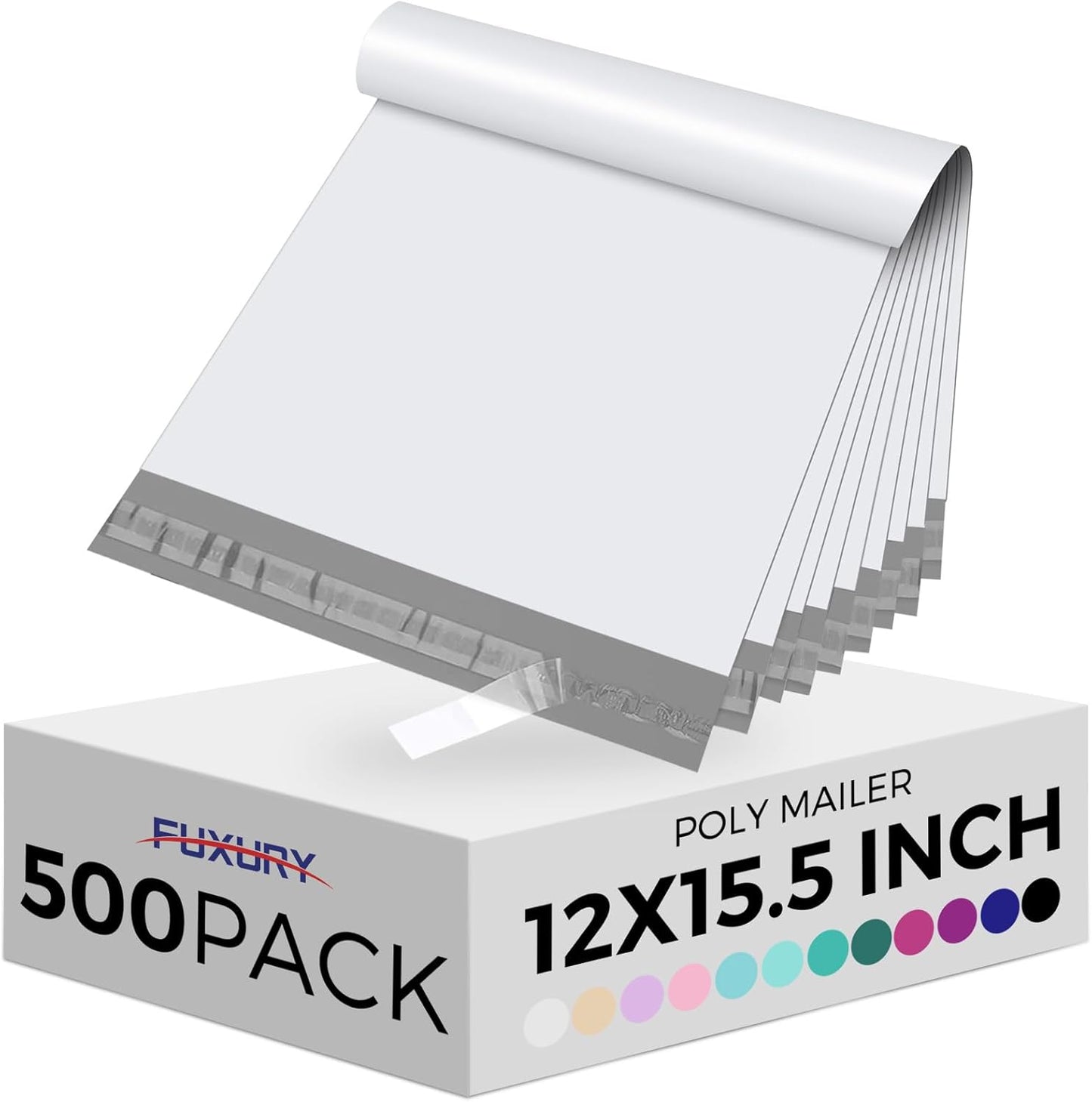 Fuxury 500 Pcs Poly Mailers 12x15.5 Inch, Bulk Shipping Bags for Clothing, Strong Adhesive Shipping Envelopes for Small Business Suppliers,Waterproof Mailers Poly Bags Mailing Envelopes White