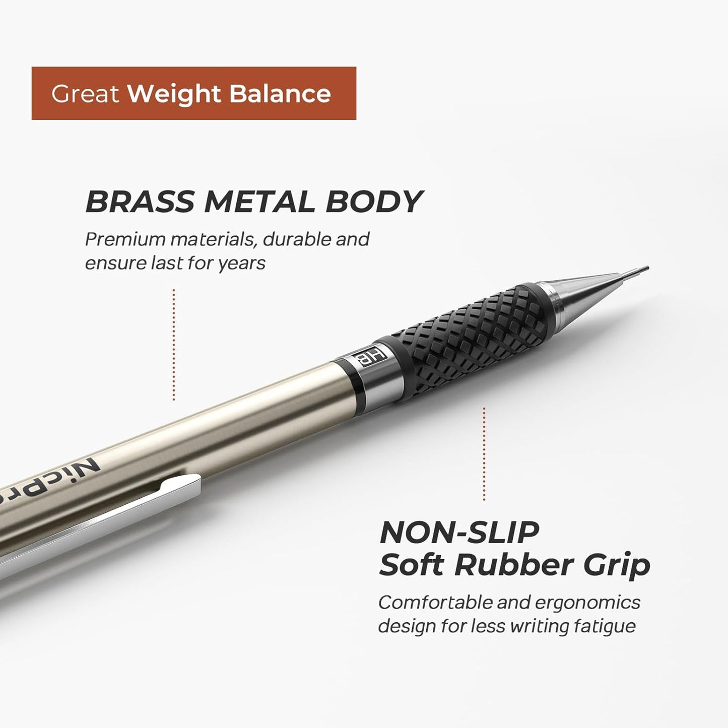 Nicpro RG1000 0.5 mm Art Mechanical Pencil Set in Storage Case, 3 PCS Metal Drafting Pencil Lead Pencil with 6 Tube HB Refills, 3 Erasers, 9 PCS Eraser Refills for Artist Writing, Drawing, Sketching