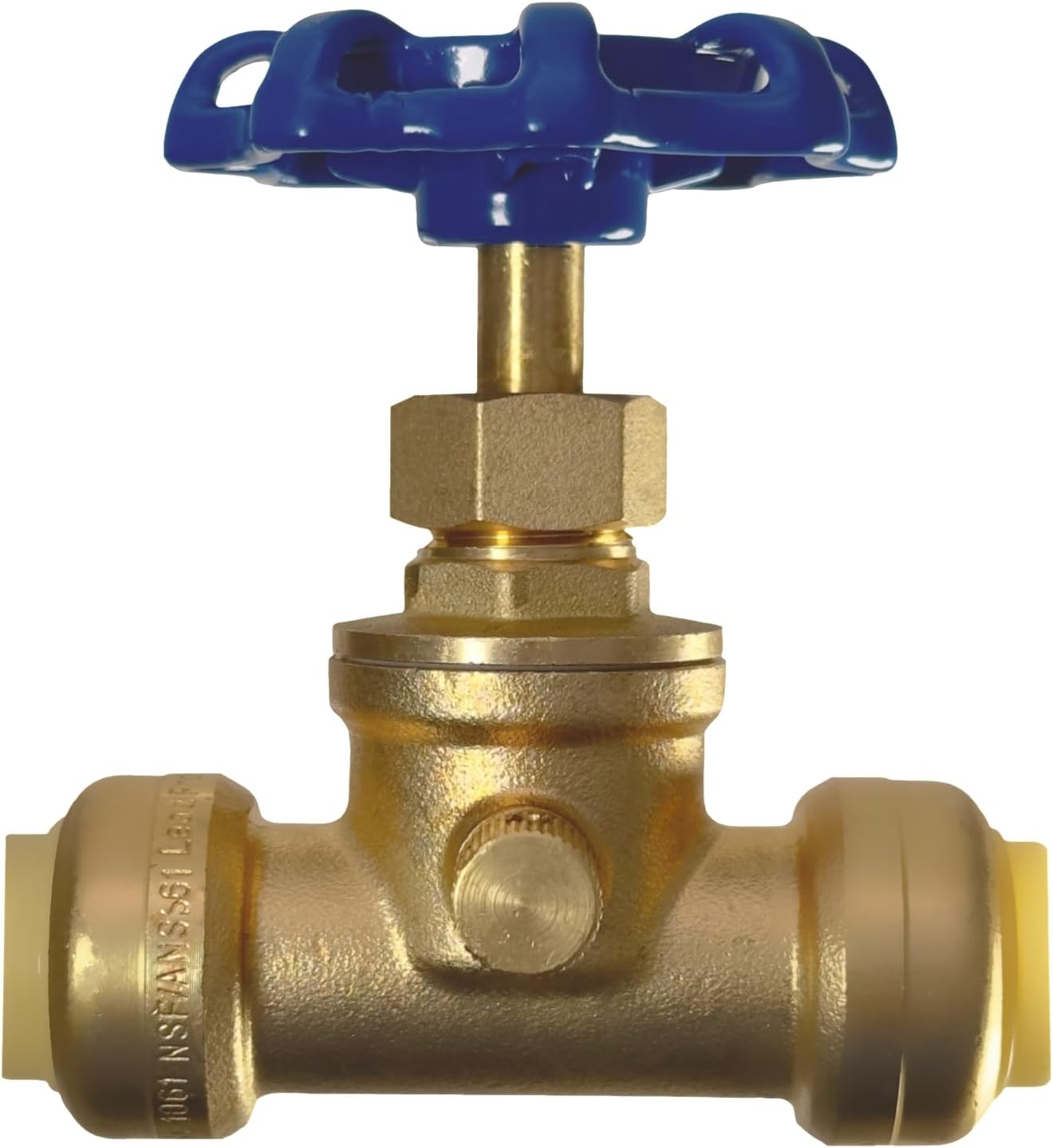 1/2 inch Push Fit Stop Valve with Drain and Vent, Push to Connect Brass Plumbing Fitting, Pex Pipe, Copper, CPVC, PE-RT, HDPE, (2-5-1=2), 2 Pieces