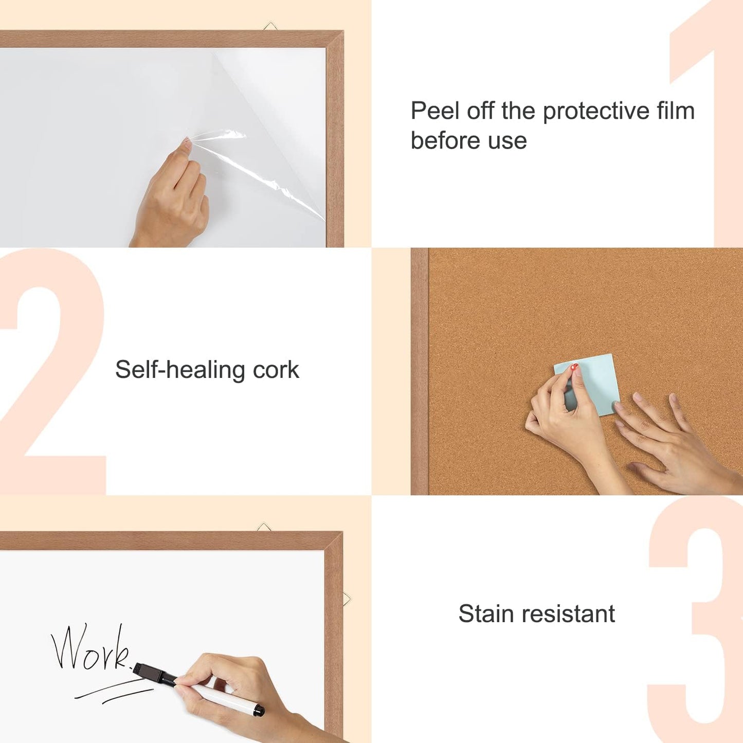 Combination Magnetic Whiteboard Cork Bulletin Board, 36x24 Inches Combo Dry Erase White Board Cork Pin Board for Wall with Natural Wood Frame…