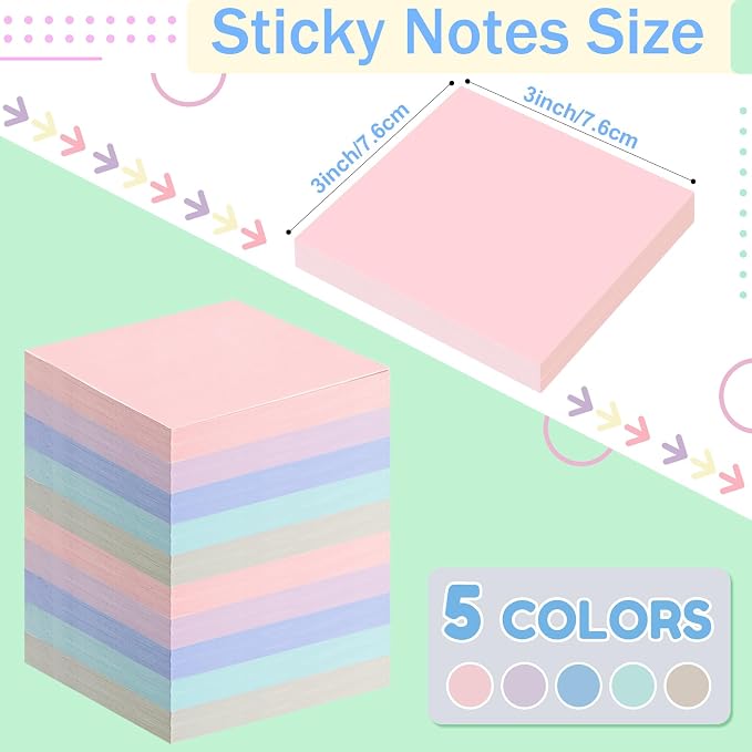 Fainne 120 Pack Sticky Notes Bulk 3 x 3 inch Self Stick Note Pads Multicolor - Image 2