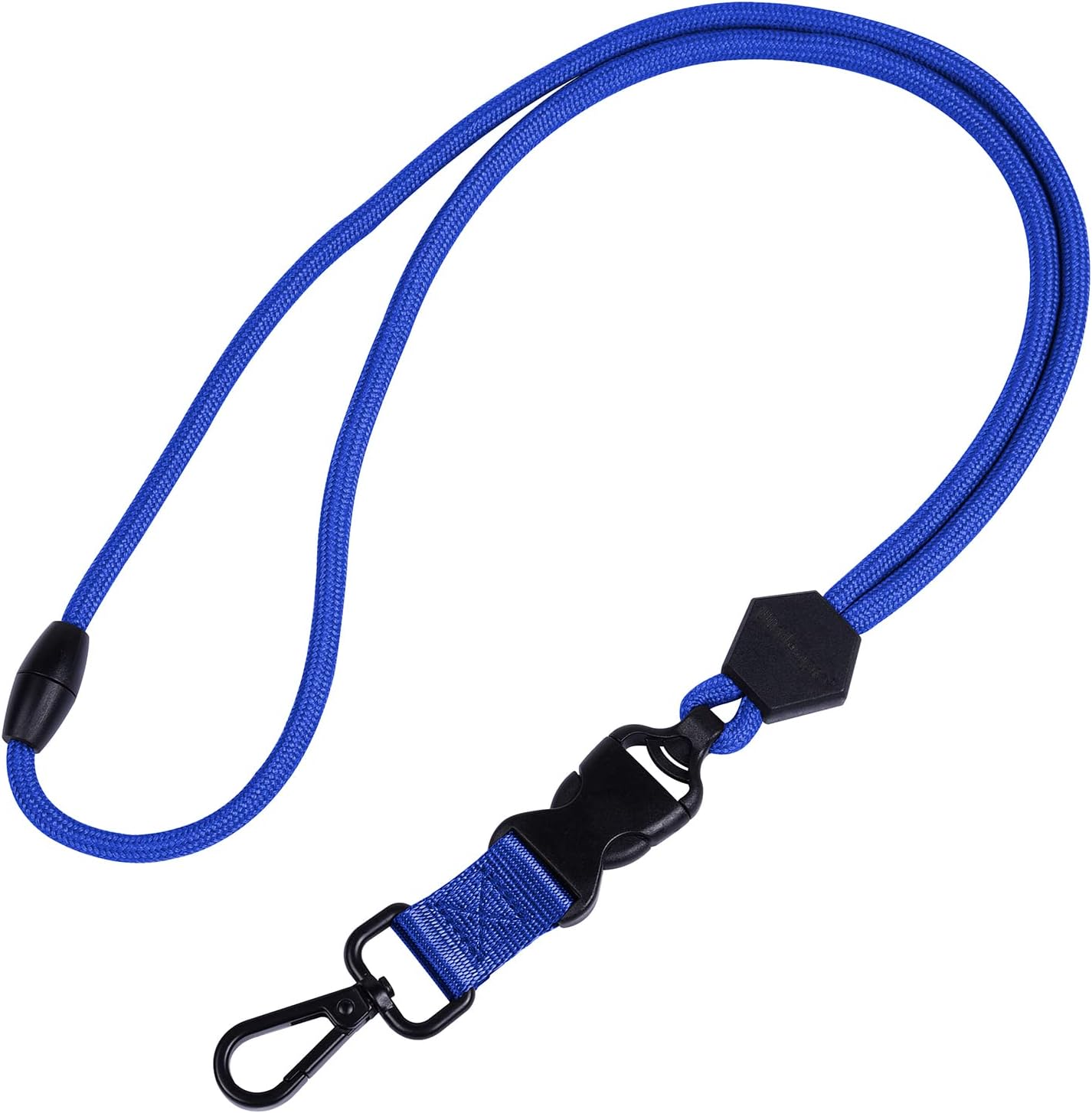 Wisdompro 2 Pack of 23 inch Durable Round Cord Heavy Duty Lanyard with Safety Breakaway Buckle, Detachable Buckle and Metal Hook for ID Card Badge Holder and Keys - Black and Blue