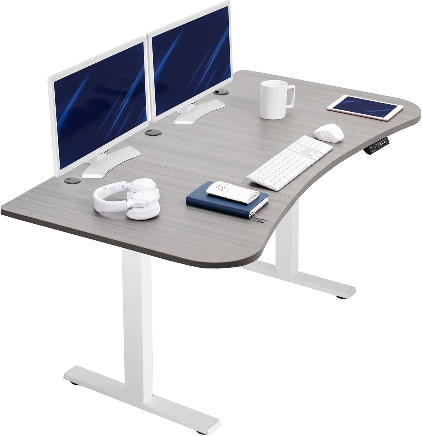 VIVO Electric 63 x 32 in Standing Desk, Memory Height Adjustment, 1B Series, Dark Gray Top White Frame, DESK-KIT-1W1G