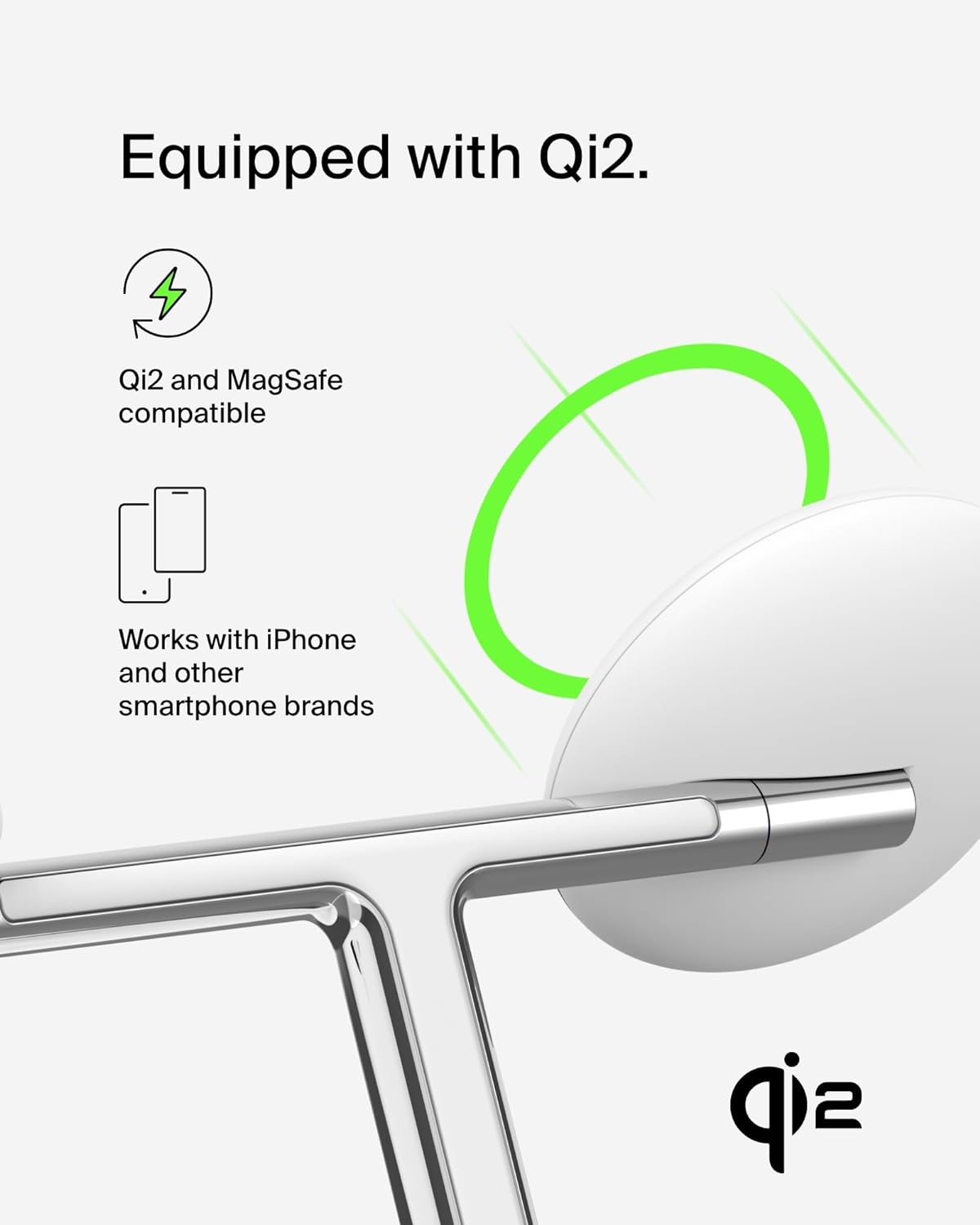 Belkin MagSafe-Compatible 3-in-1 Wireless Charger Stand 15W - Qi2-Certified Wireless Charging Station, Fast Charging of iPhone 16, AirPods, & Apple Watch - 36W Included - White
