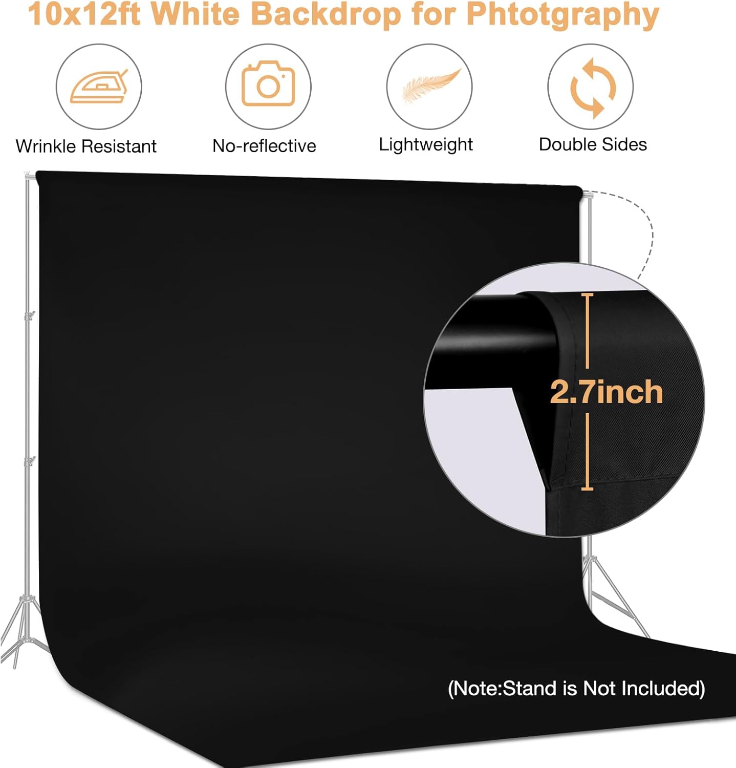 Aimosen 10 X 12 FT Large Black Backdrop Background for Photography, Pure Black Photo Backdrop Screen for Zoom Meeting, Polyester Cloth Fabric Curtain, Chromakey Video Photoshoot Studio Conference