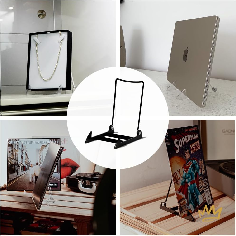 KINGDOM SOLUTIONS MADE IN USA 12-pack Sturdy & Durable Adjustable Black Acrylic Easels to Display Unnoticeably Plates, Art, Pictures & More - Unique on the Market
