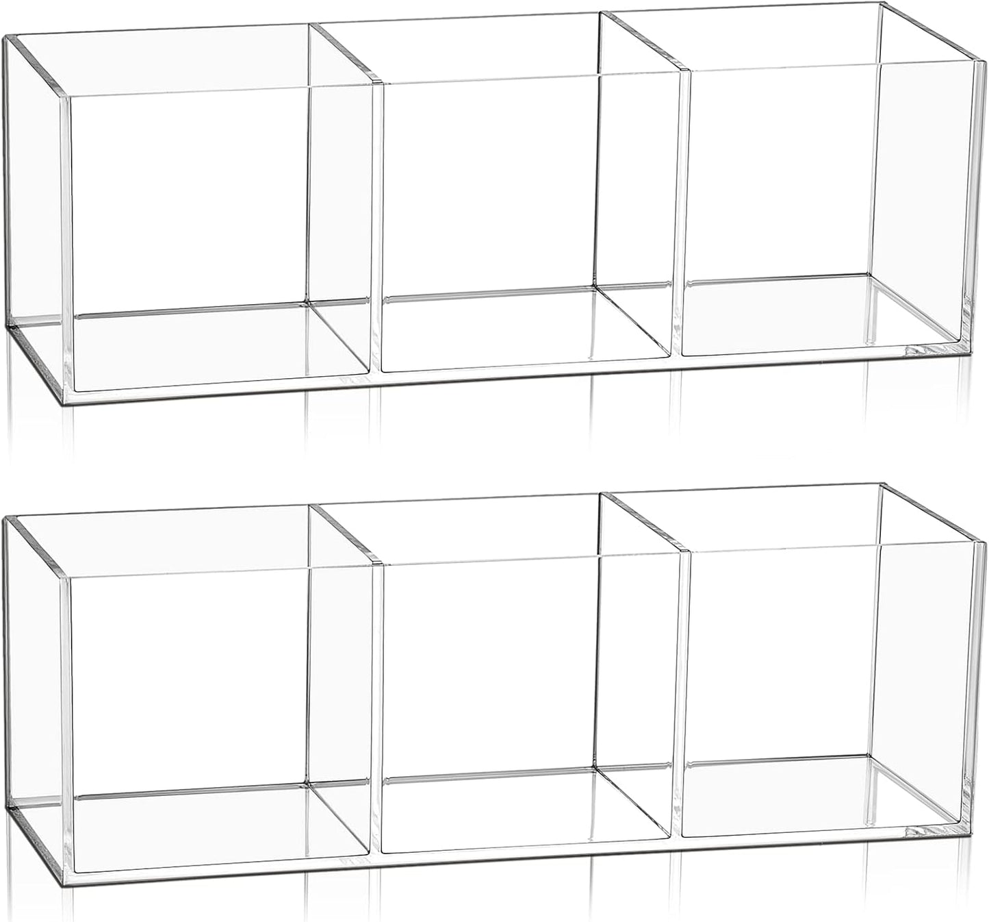 Epakh 2 Pieces Acrylic Cube Organizer 3 Compartments Clear Acrylic Pencil Holder Makeup Brush Drawer Organizer for Desk, Office, Vanity