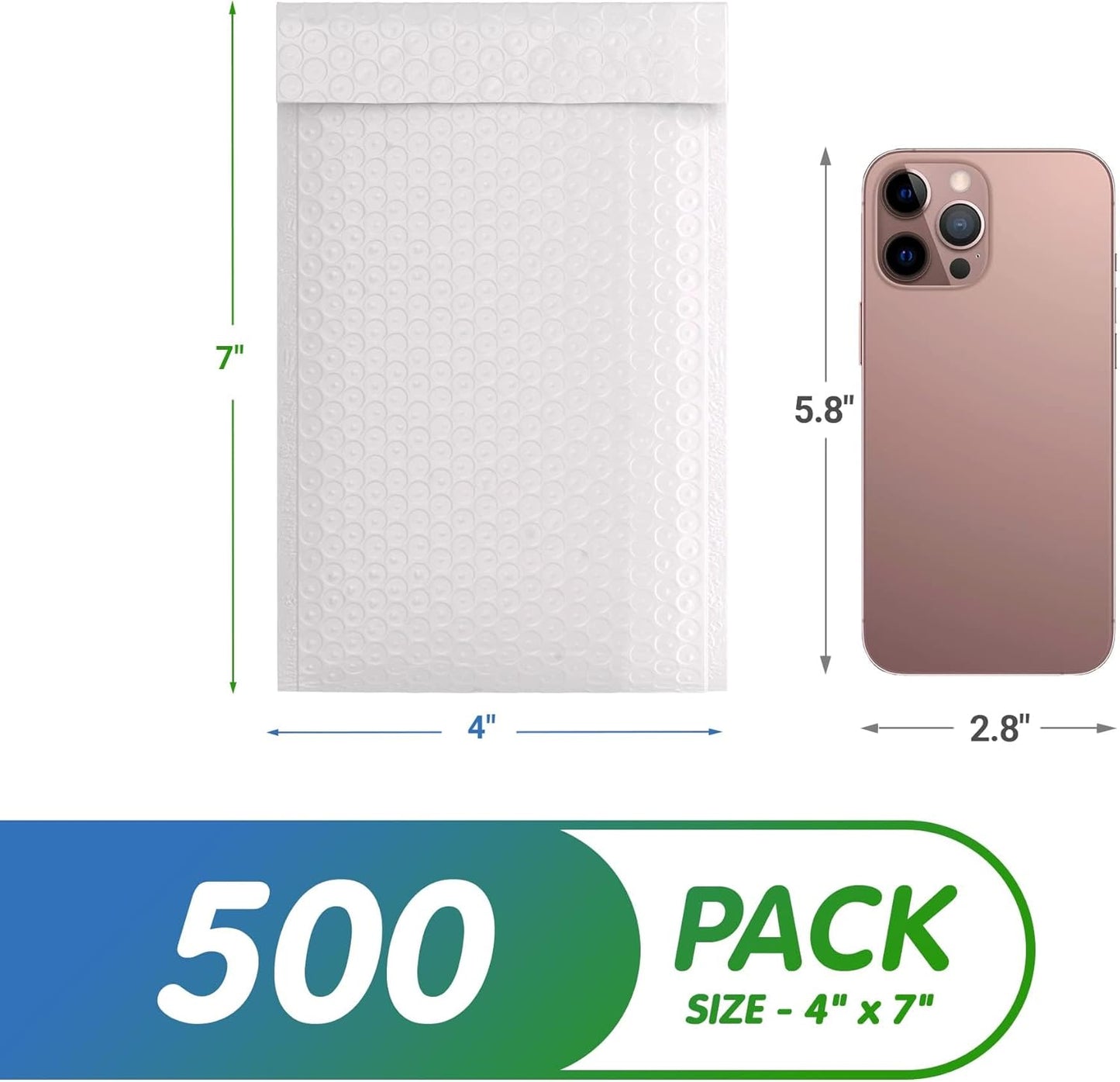 White Poly Bubble Mailers Self Seal, 4 x 7 Inch. Pack of 500 Bubble Packaging Envelopes for Shipping. Durable Padded Envelopes Waterproof. Self Seal Padded Mailers. Shipping Packages