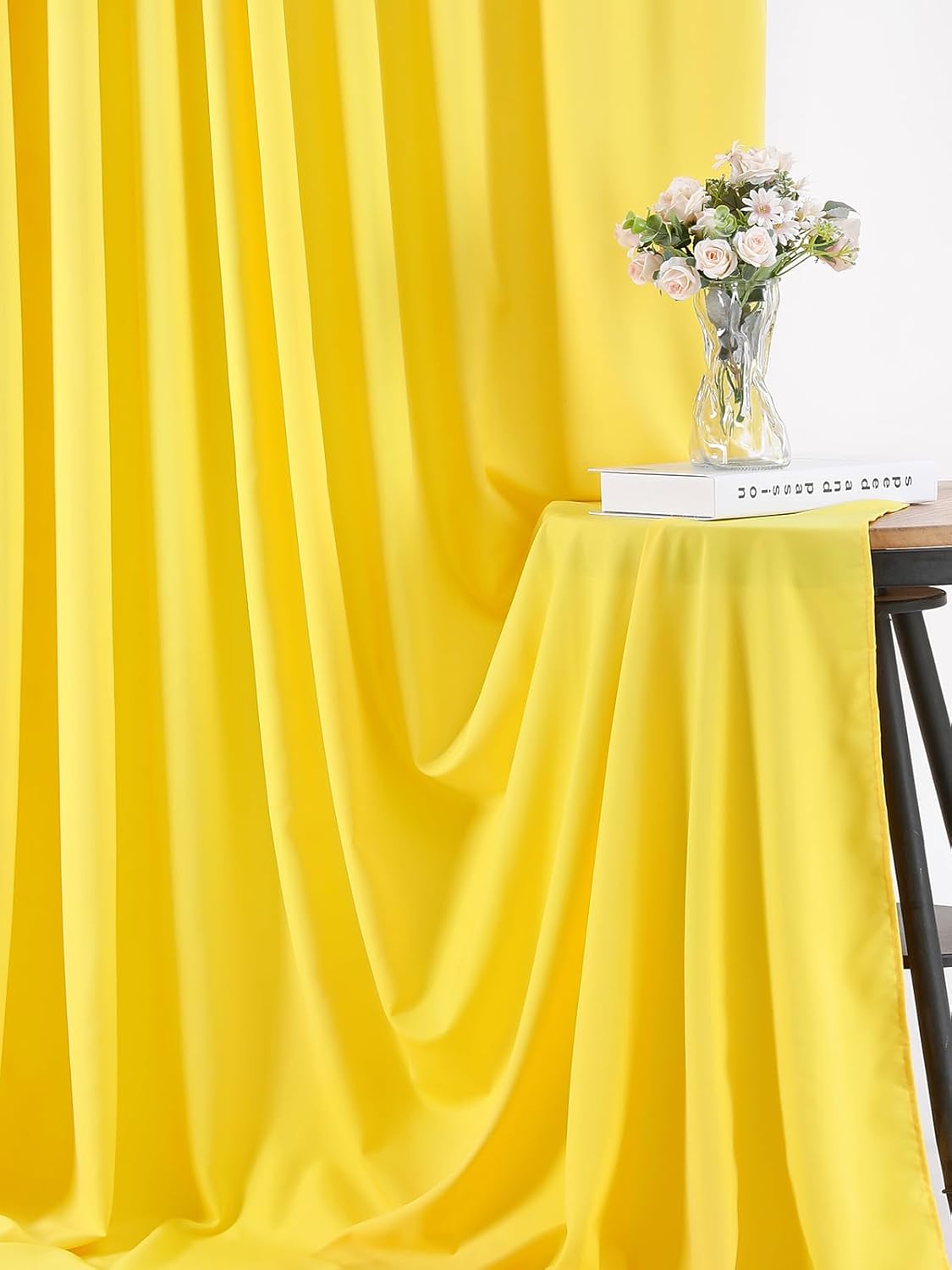 Yellow Backdrop Curtains 2 Panels 5ft x 10ft Polyester Wrinkle Free Fabric Lemon Yellow Drapes for Backdrop Birthday Party Wedding Baby Shower Decorations