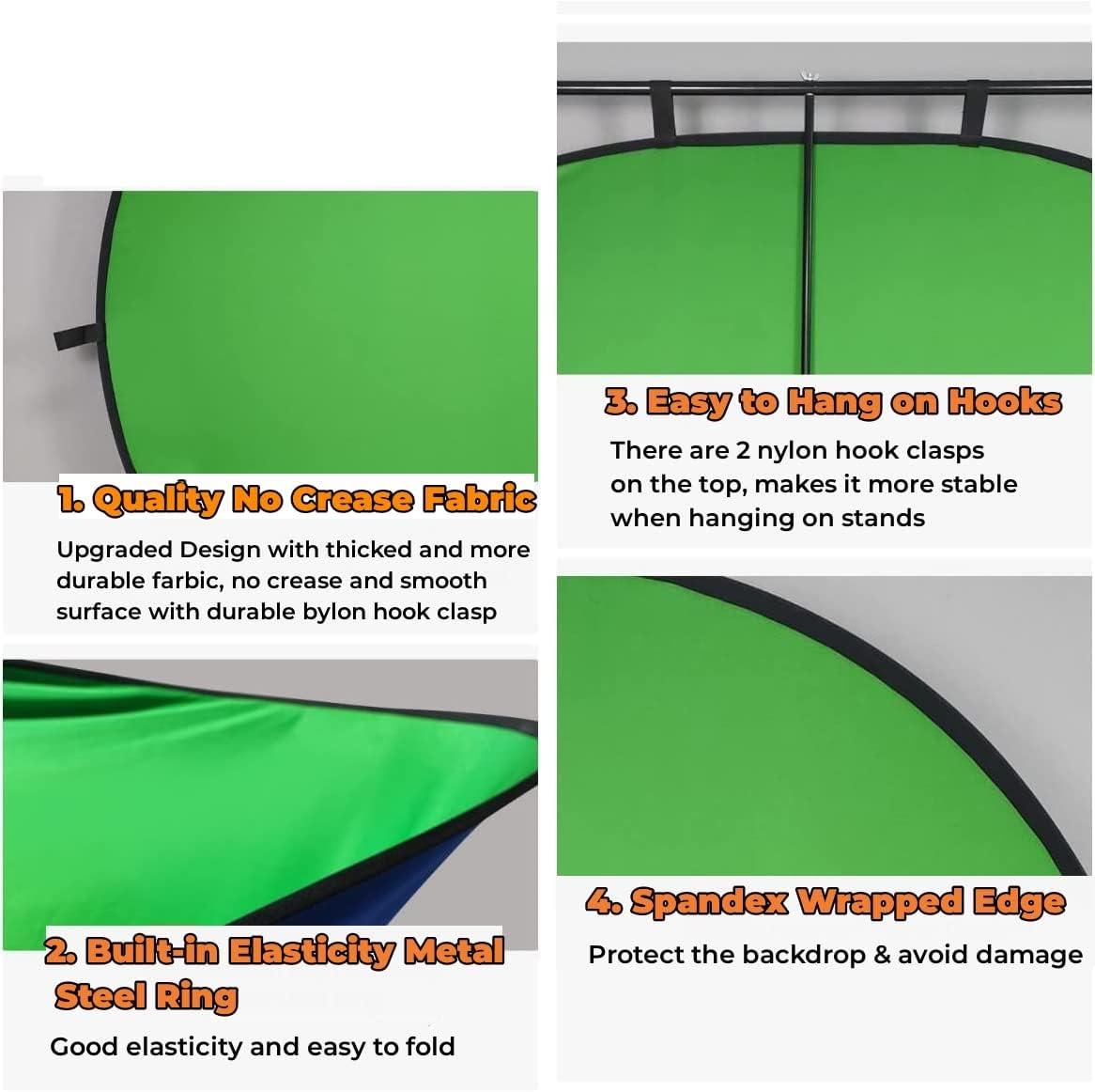 Blue Green Screen Backdrop Double Sided Collapsible Greenscreen Backdrop with Carrying Bag,Portable Pop Up Green Screen Background for Streaming Webcam, Blue & Green 59.1 * 78.7"