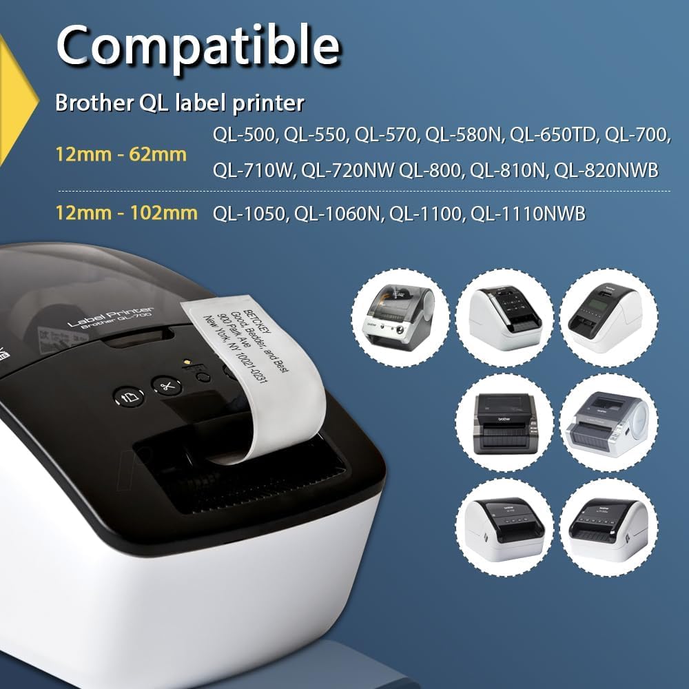 BETCKEY - Compatible Barcode Labels Replacement for Brother DK-1209 (2.4" x 1.1"), Use with Brother QL Label Printers [10 Rolls + 2 Reusable Cartridges]