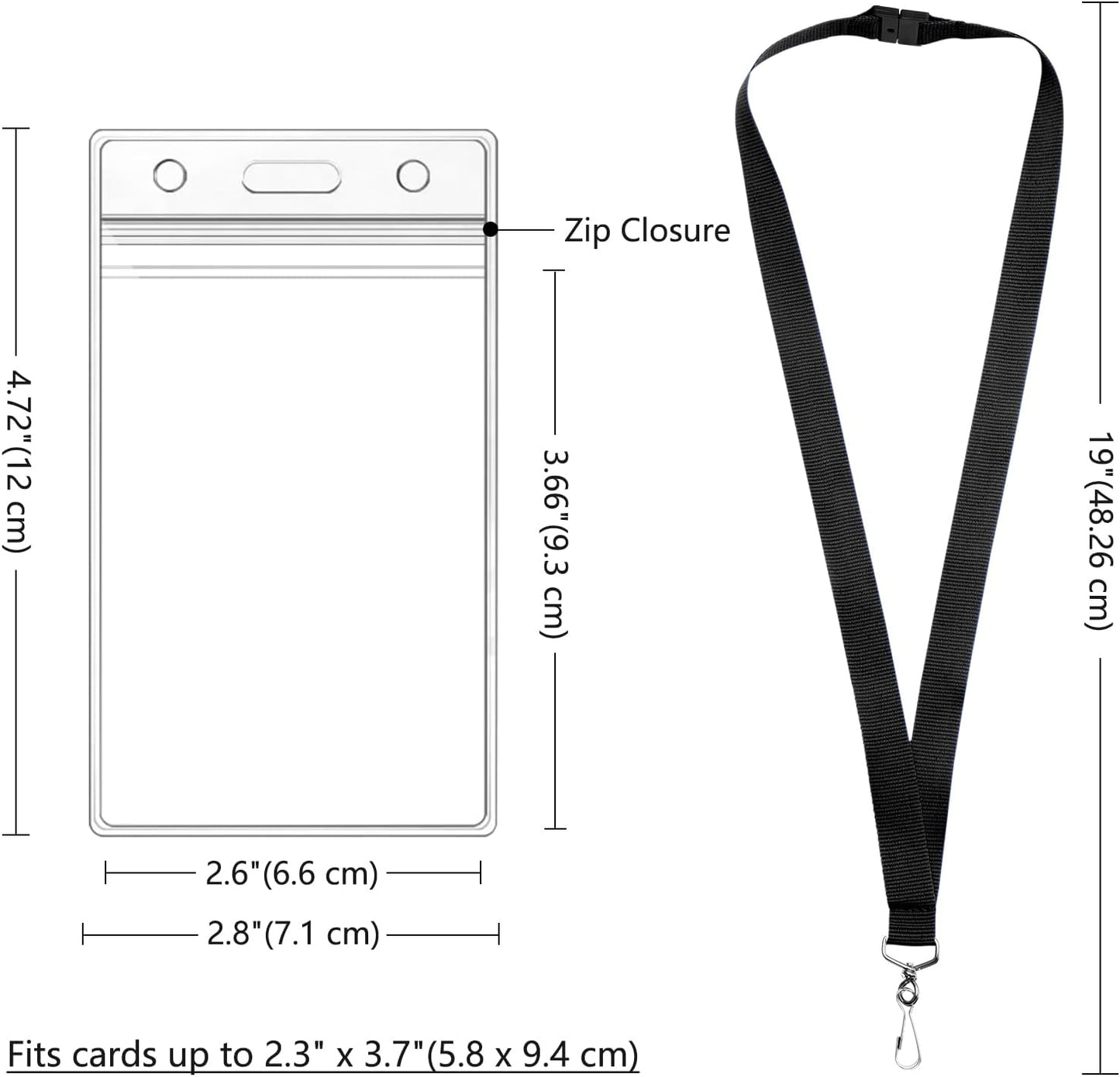 Breakaway Lanyards with Waterproof Badge Holders, Polyester Neck Straps for ID Cards, Events, Office, and Schools (12, Black)