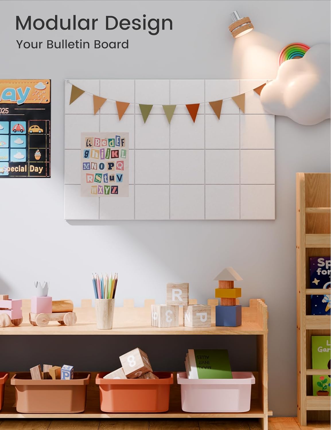 Felt Bulletin Board Tiles -28"x18" Cork Board Alternative for Office Decor, Push Pin Board Wall Organizer 6-Pack-Milky White
