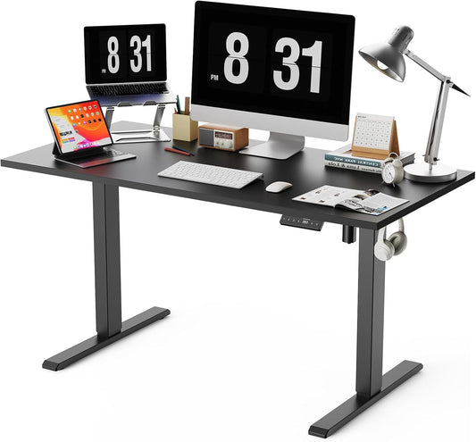 55x28 Inches Whole Piece Electric Standing Desk, Seamless One Piece Height Adjustable Sit to Stand up Desk for Home Office, Ergonomic Computer Workstation, Black