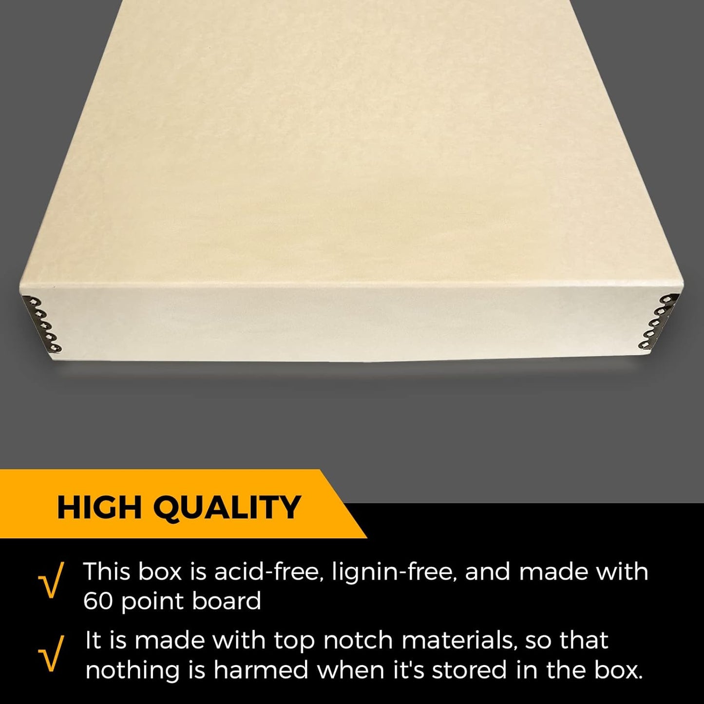 Golden State Art, Archival Storage Box, Acid-Free Drop Front Museum Box with Metal Edge for Storing Artwork Photos Documents Prints Arts And Crafts (Tan-17.75x22.75x3 Inches)