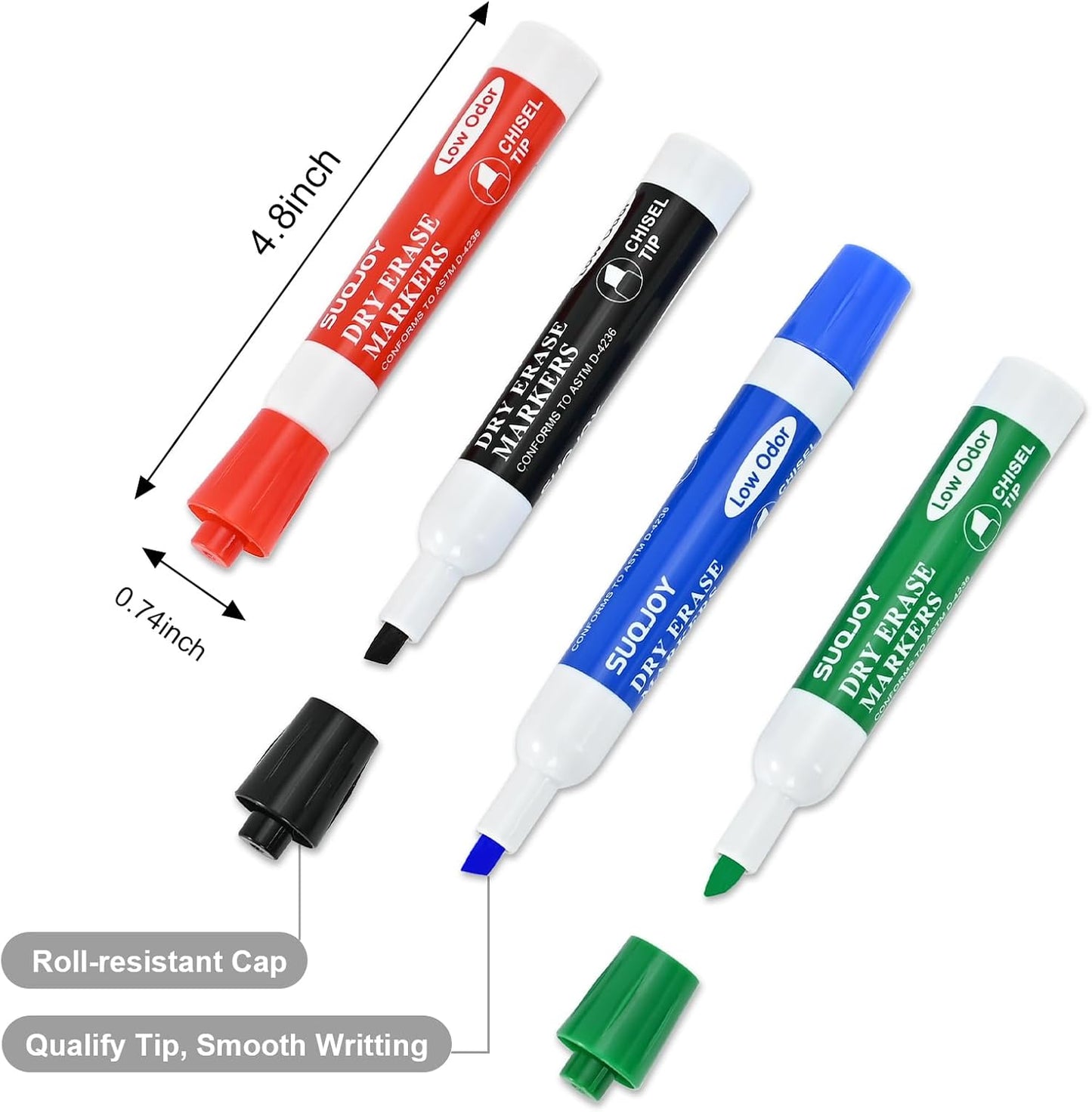 Dry Erase Markers, Chisel Tip Whiteboard Marker, Low Odor Thick Dry Markers, 12 Count 4 Assorted Color Markers for Kids/Teachers