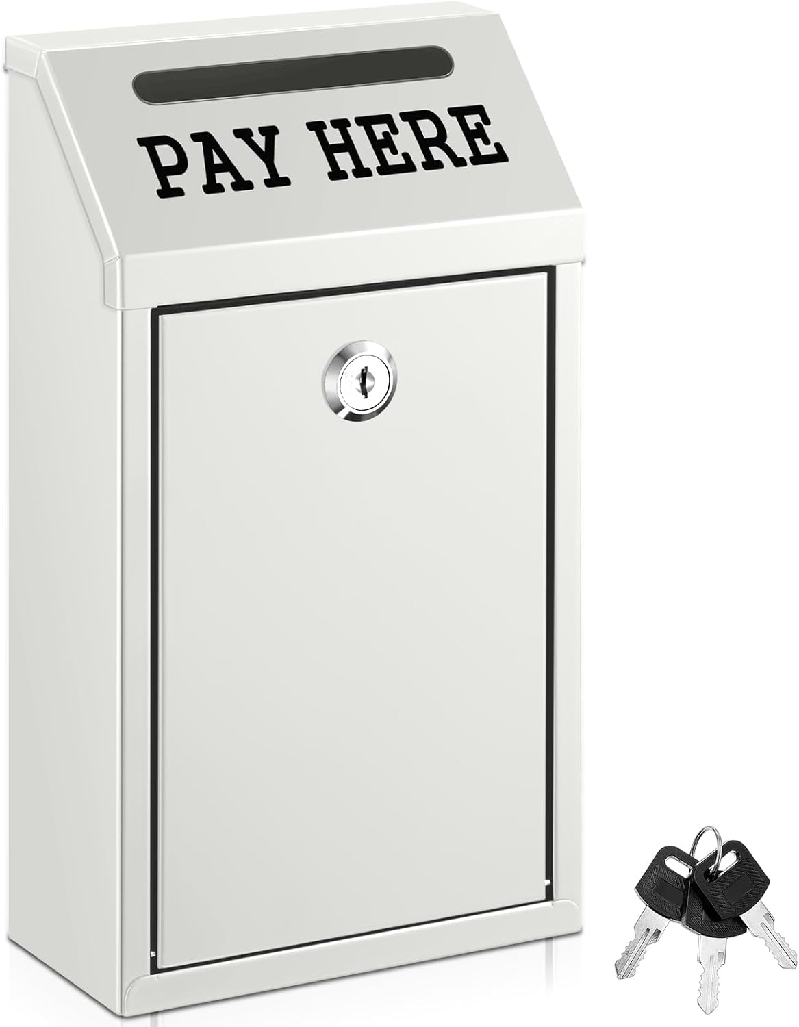Safe Cash Box Money Collection Metal Donation Box with Lock Wall Mount Pre Drilled Mailbox Delivery Ballot for Home Office Outdoor Self Serve Stand(White,10.2 x 5.7 x 2.8 Inch)