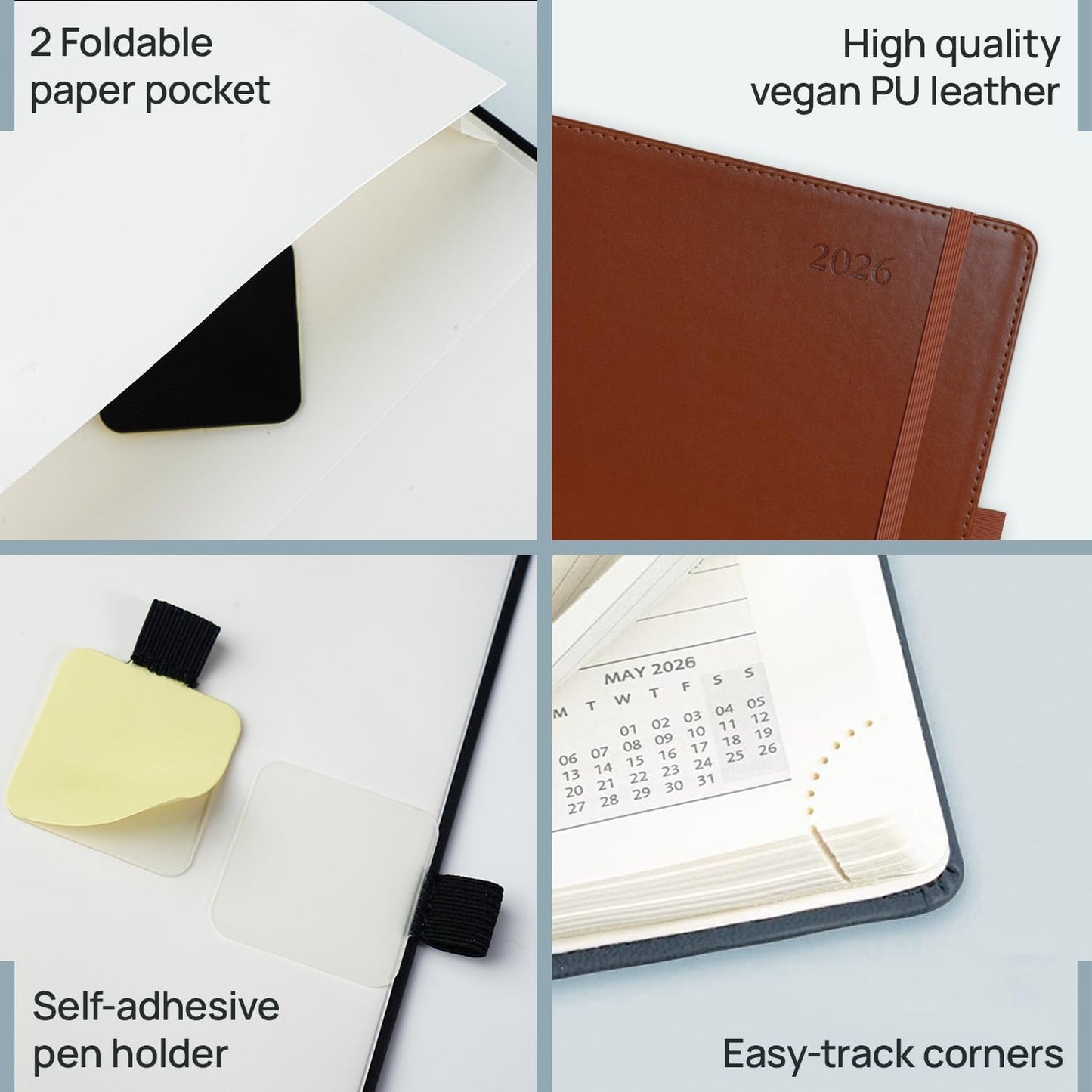 POPRUN Monthly Planner 2026-2027 (Large-8.25'' x 11.75''), 16 Months Calendaer (Dec 2025-Mar 2027) Appointment Book with Stair Tabs, Inner Pockets, Pen Holder, PU Leather Softcover - Black