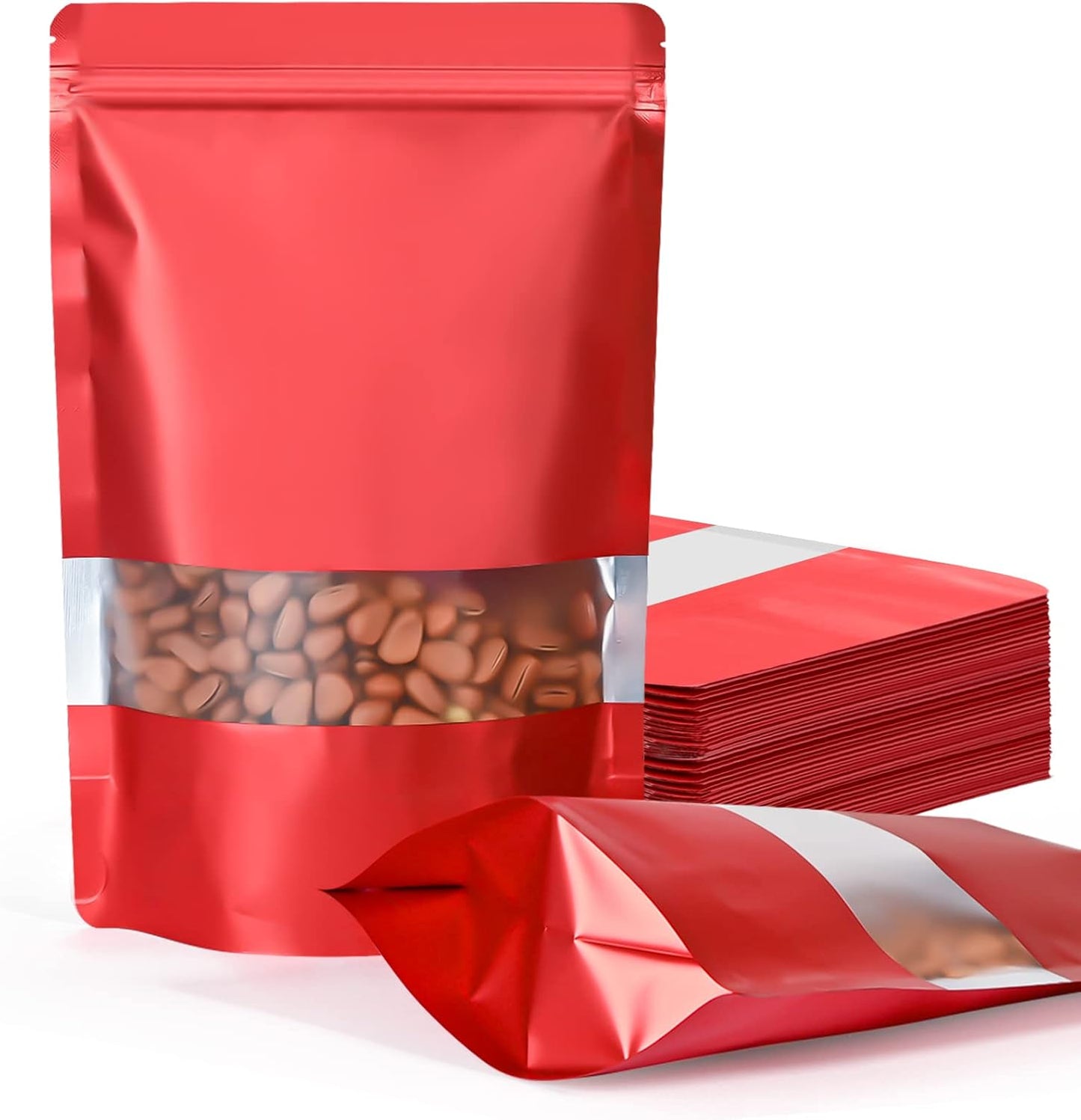 FireKylin 100 Pack Smell Proof Bags 7.1" x 10.2", Resealable Bags with Matte Window, Foil Pouch Stand Up Sealable Bags for Packaging（Red）