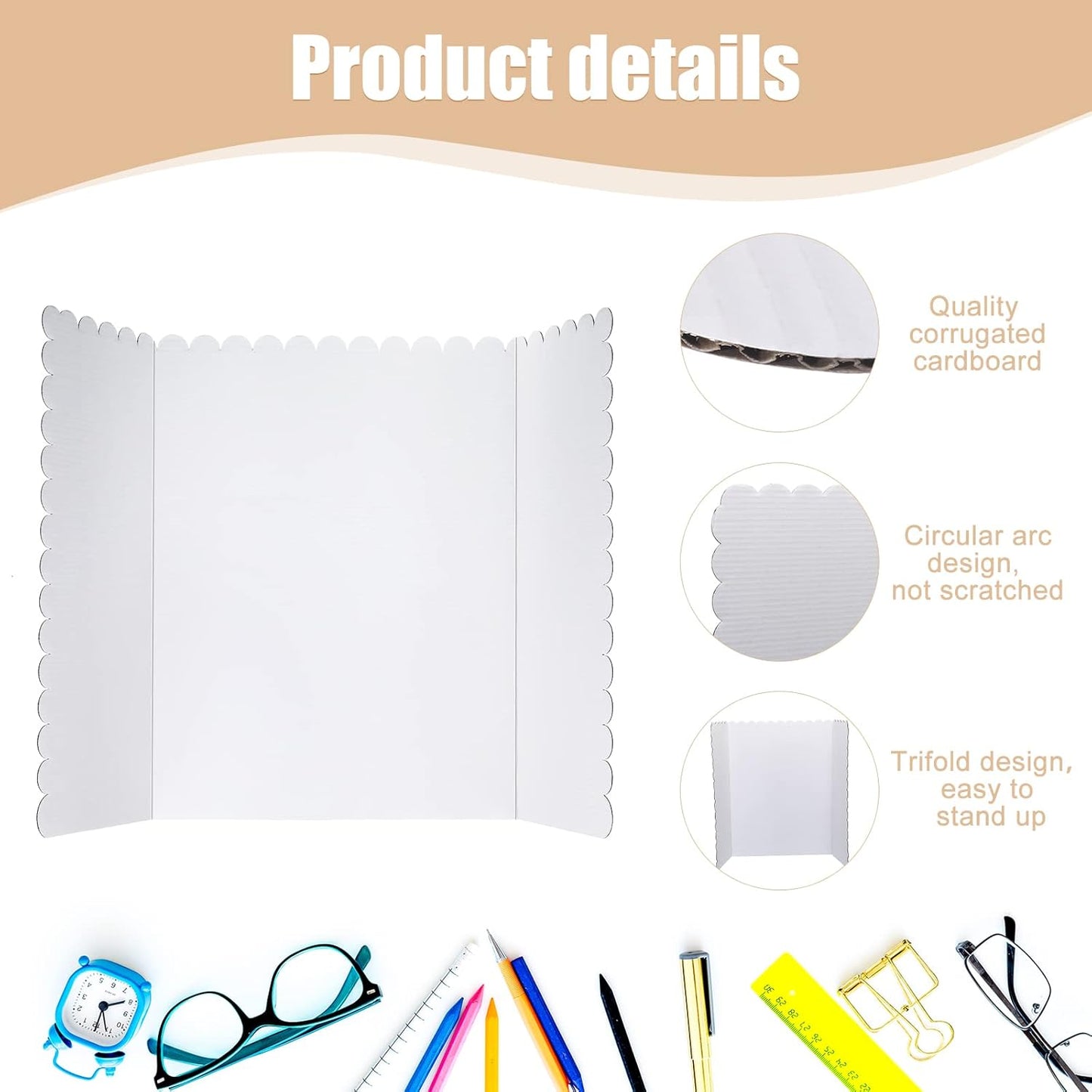 Outus 60 Pcs 24 x 36 Inch Trifold Poster Display Boards White for Science Fair Presentation Projects Photo Exhibition Display Tri fold Board Foldable Paperboard for School Supplies Bulk Business